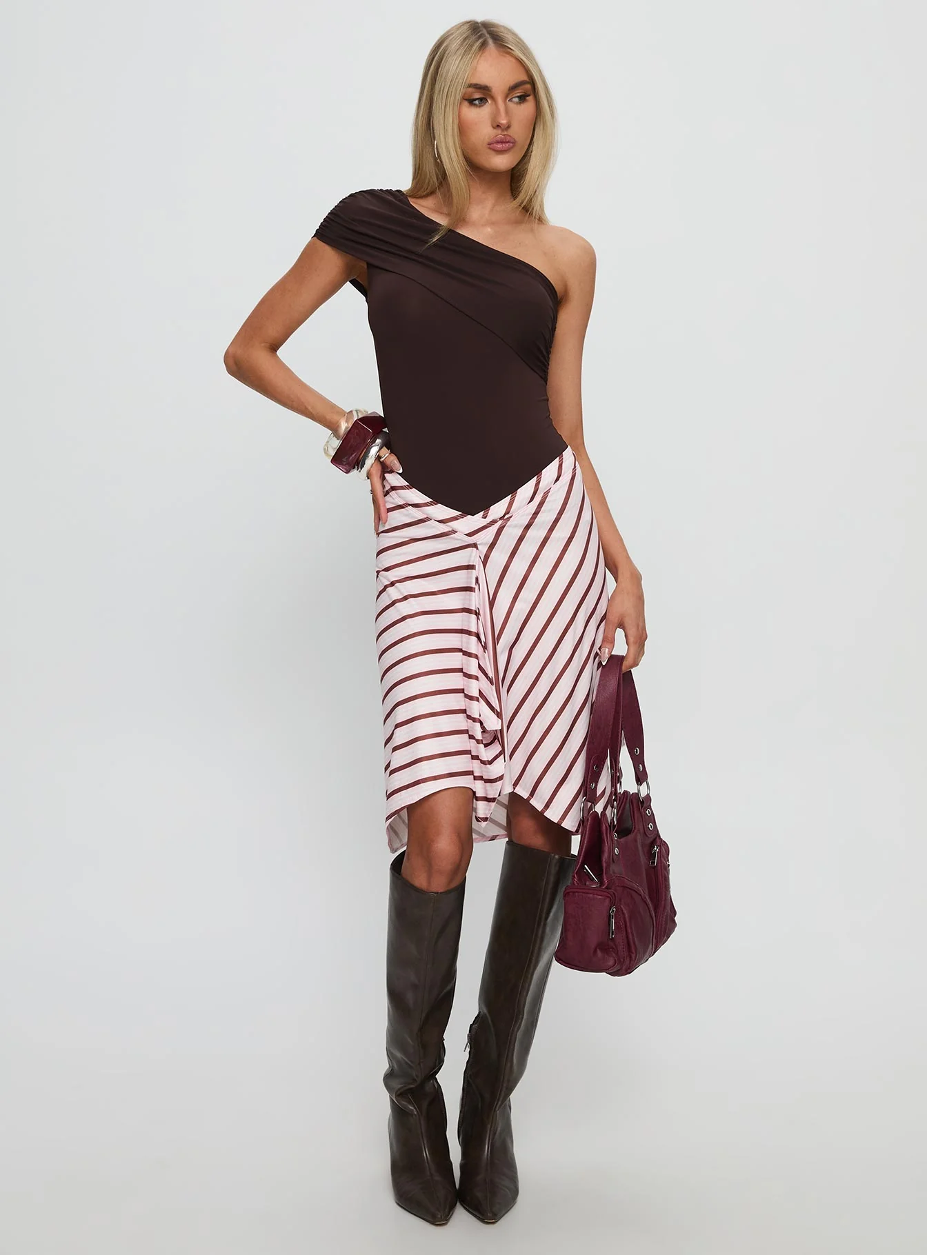 Celyra One Shoulder Bodysuit Chocolate