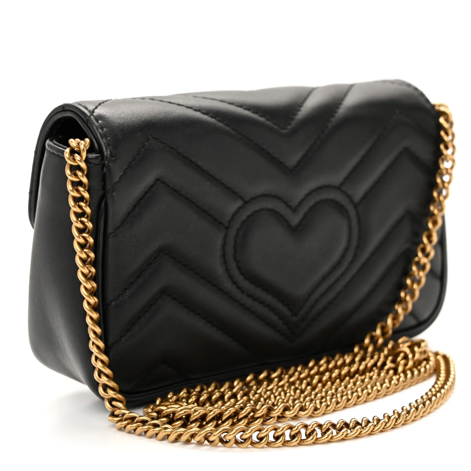 Calfskin Matelasse Super Mini GG Marmont Shoulder Bag Black - Top Club