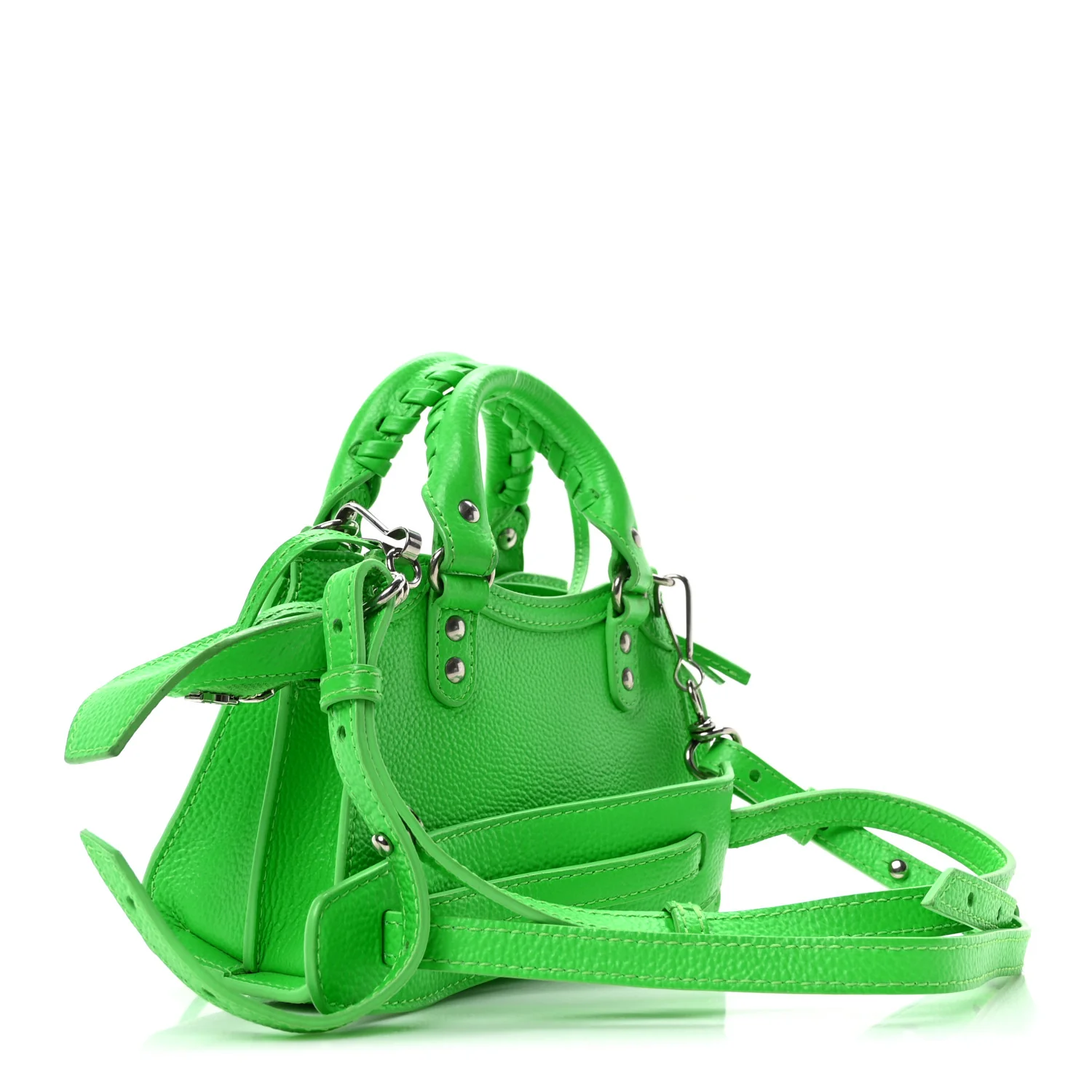 Grained Calfskin Neo Classic Silver Hardware Nano City Crossbody Fluo Green - Top Club
