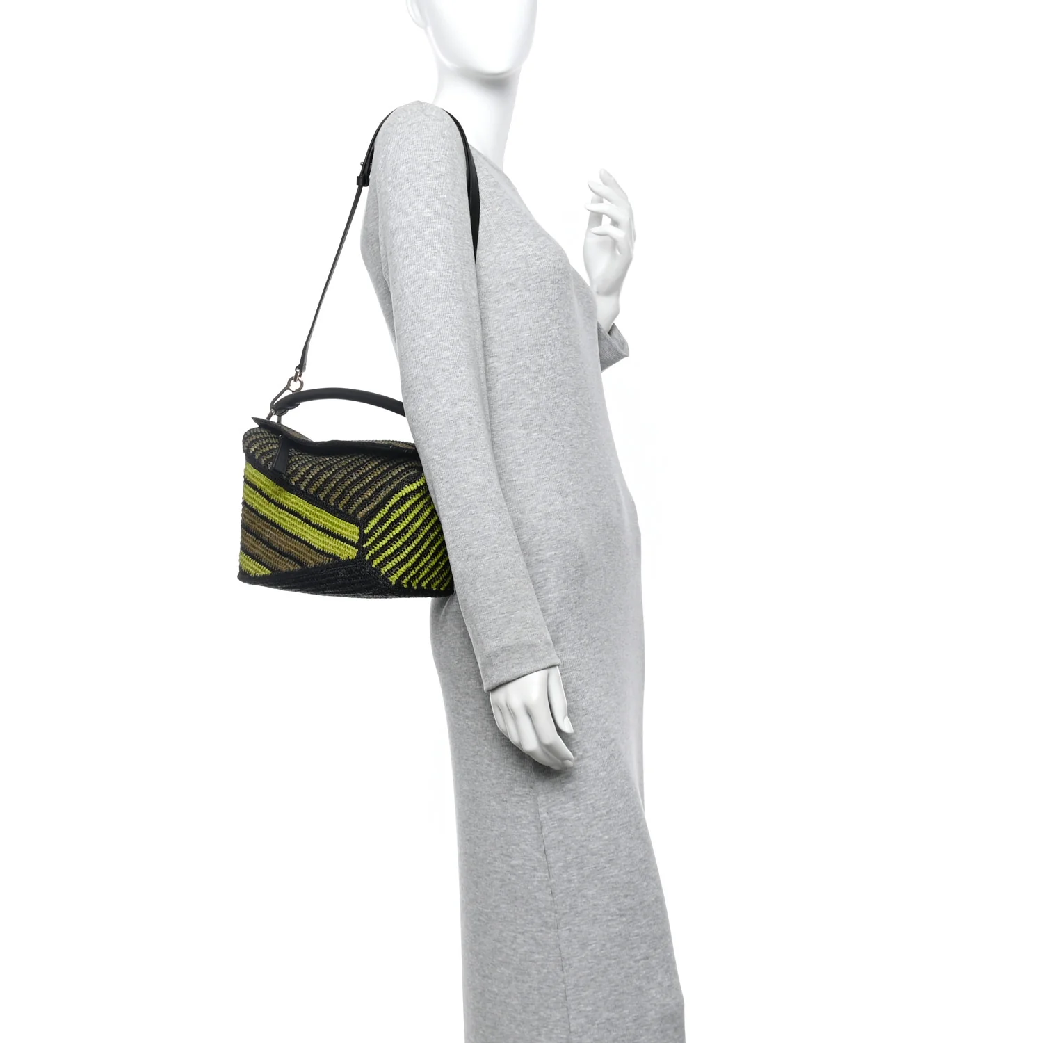 Raffia Calfskin Small Puzzle Bag Anise Olive