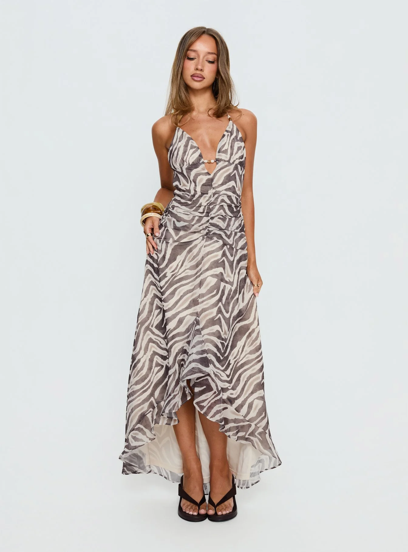Roxine Asymmetrical Halter Maxi Dress Animal Multi
