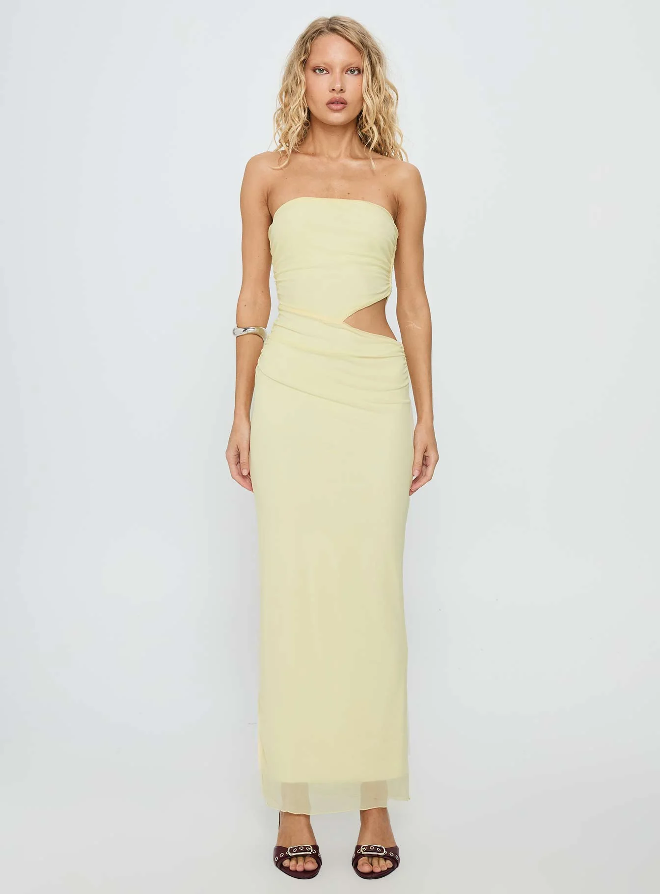 Tyllie Strapless Cut Out Maxi Dress Yellow