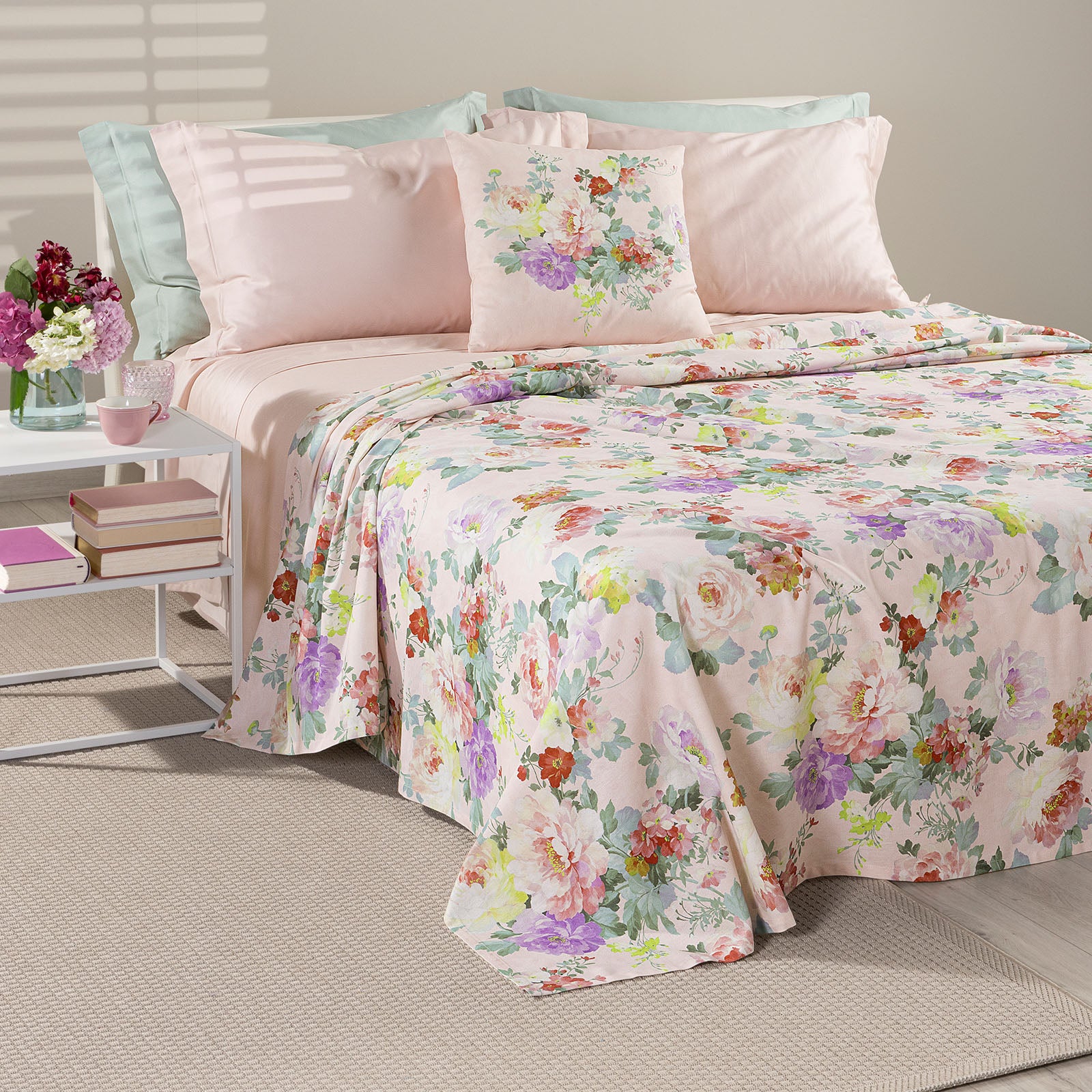 Copriletto Non Trapuntato In Cotone Panama Giardino Matrimoniale Unica Caleffi