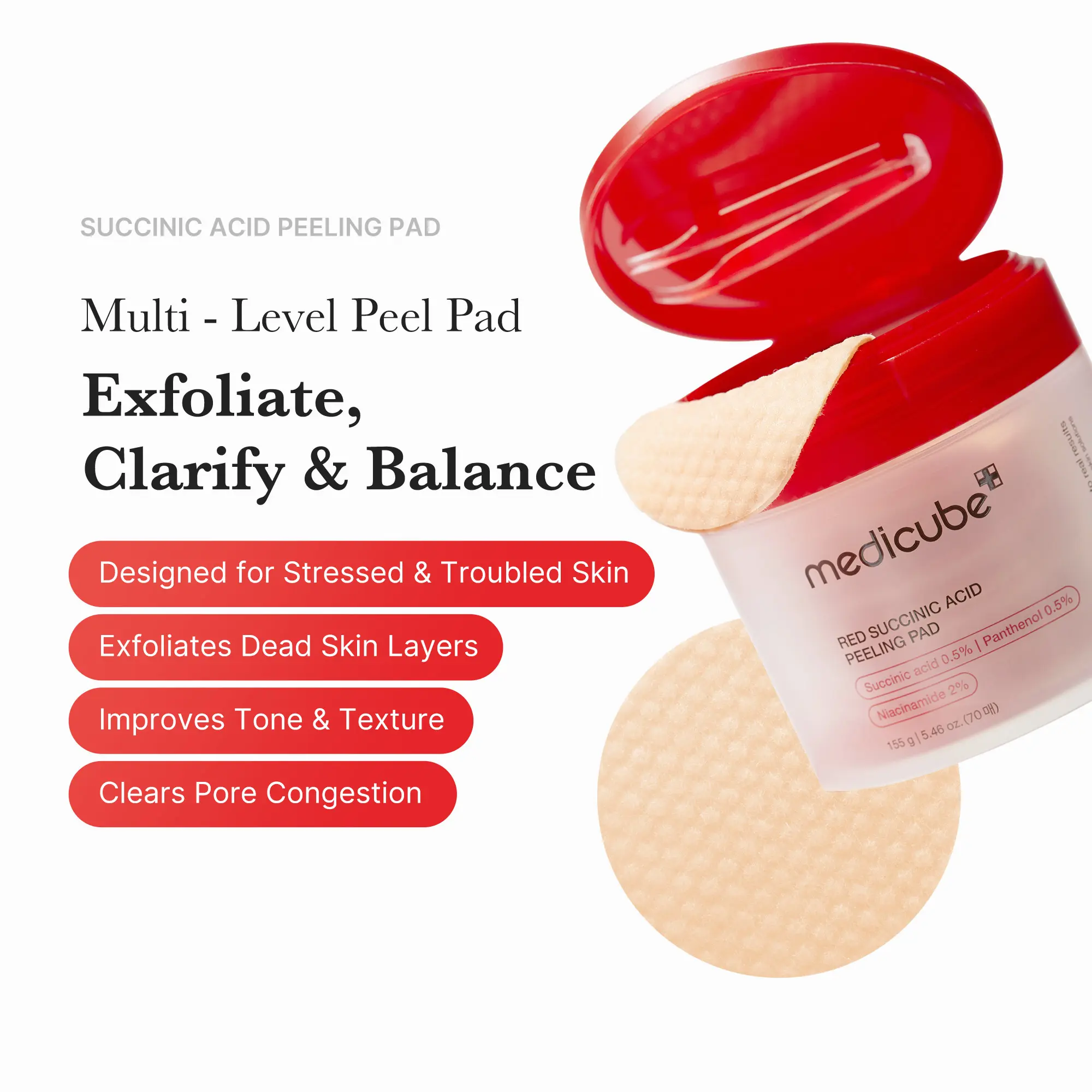 [medicube] Red Succinic Acid Panthenol Pads|  Niacinamide + Salicylic Acid Skincare