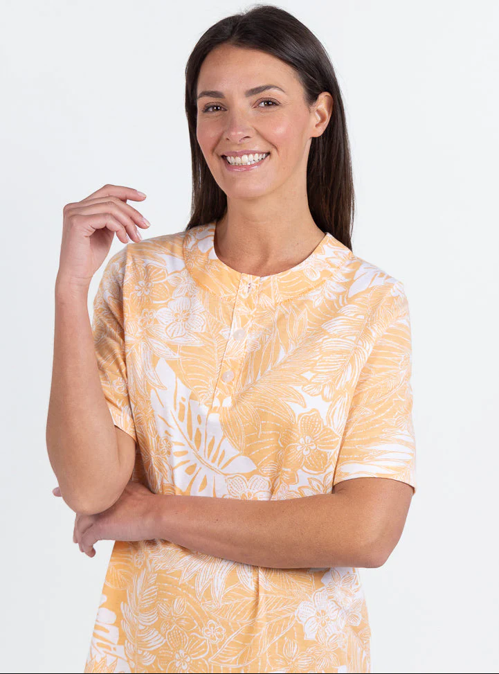 Chemise de nuit femme en coton jaune mangue