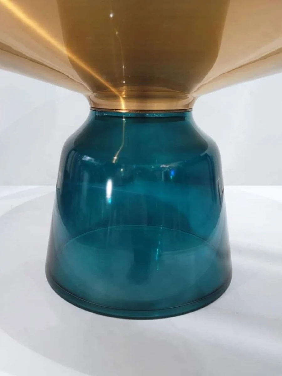 Luxury coffee table black / gold / blue Ø 75 x H. 37 cm - Round glass living room table - Living room furniture - Luxury furniture