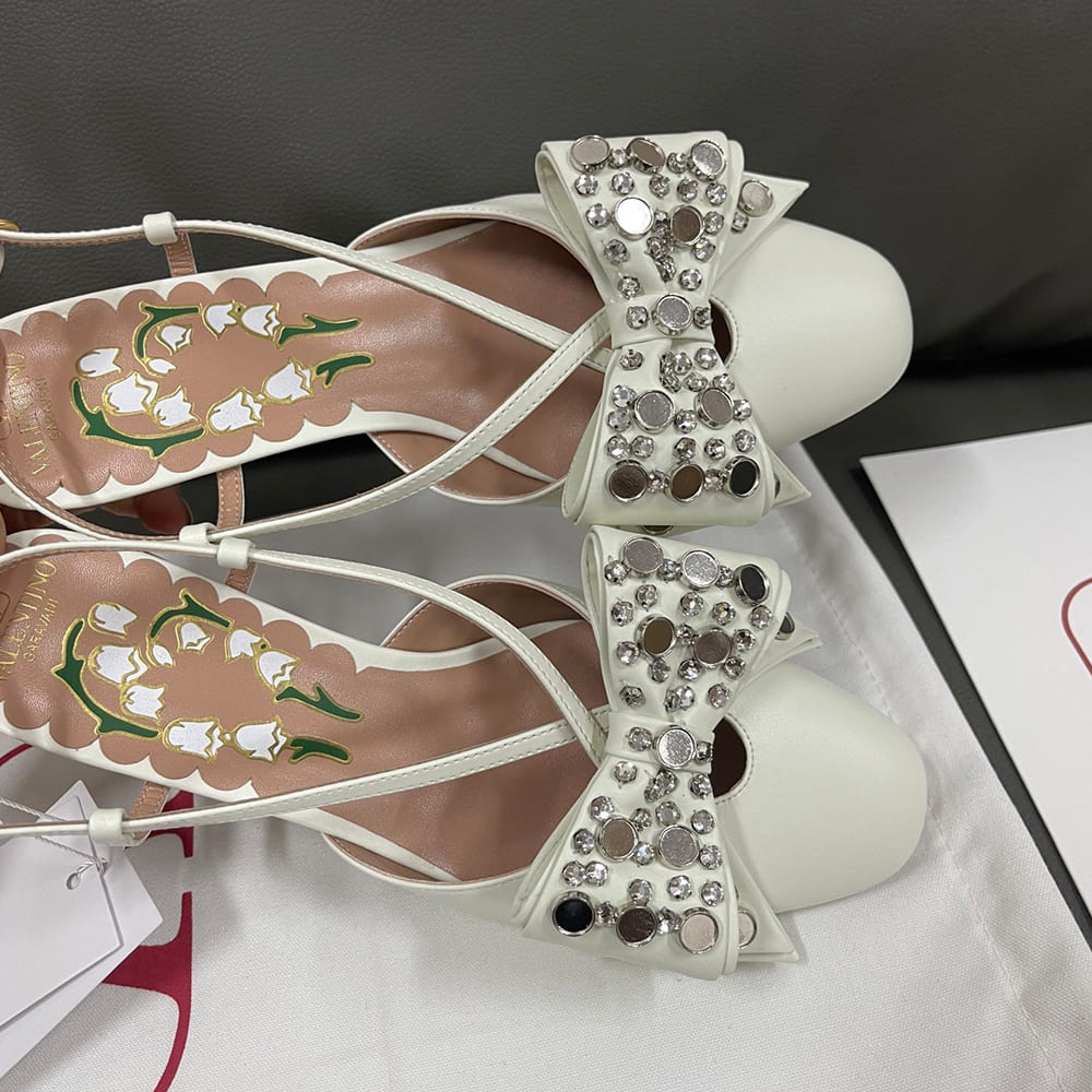 VALENTINO BOWOW crystal-embellished sheepskin high heels (heel height 4.5 cm) - Top Club