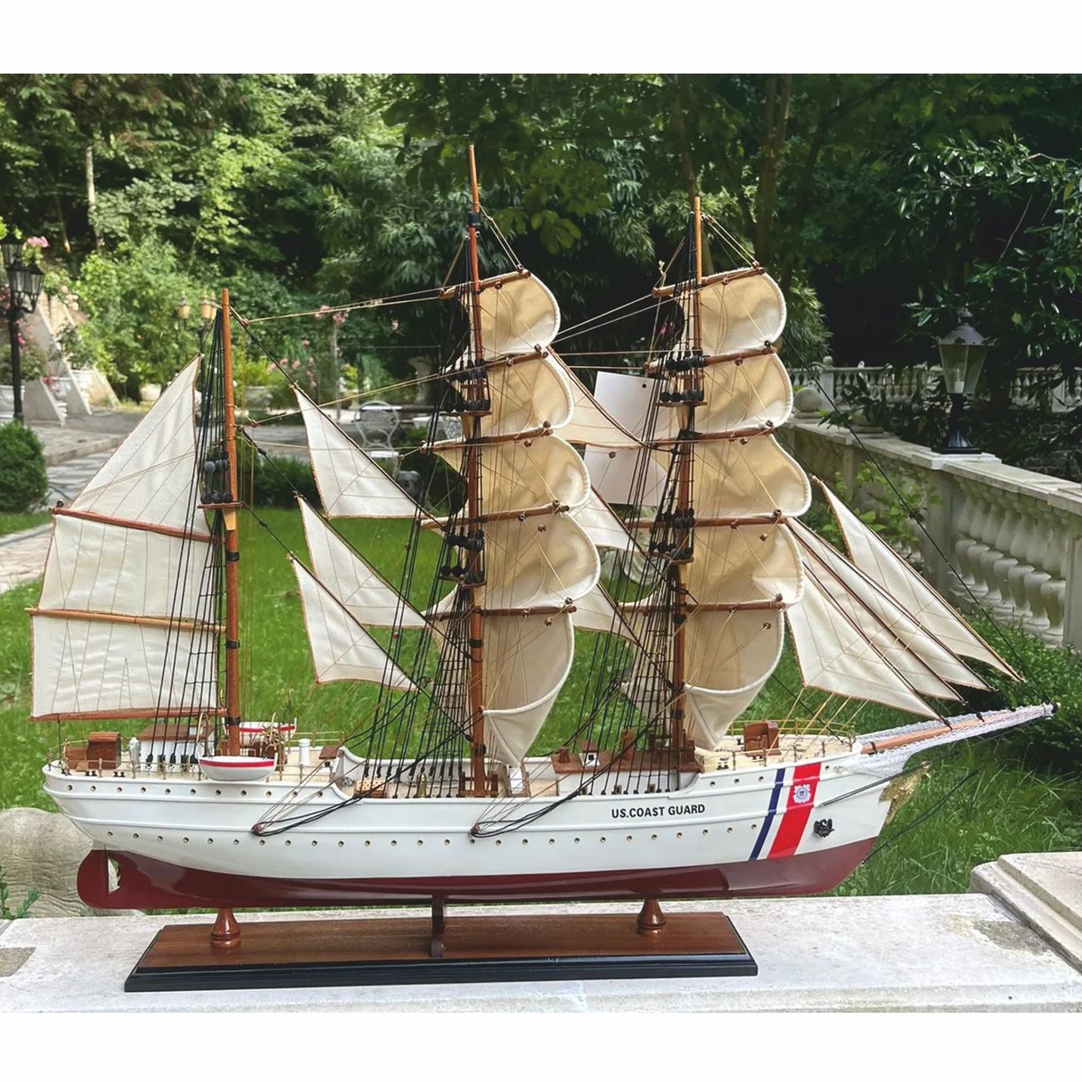 Decorative sailing ship US Coast Guard white / brown 97 cm - model ship