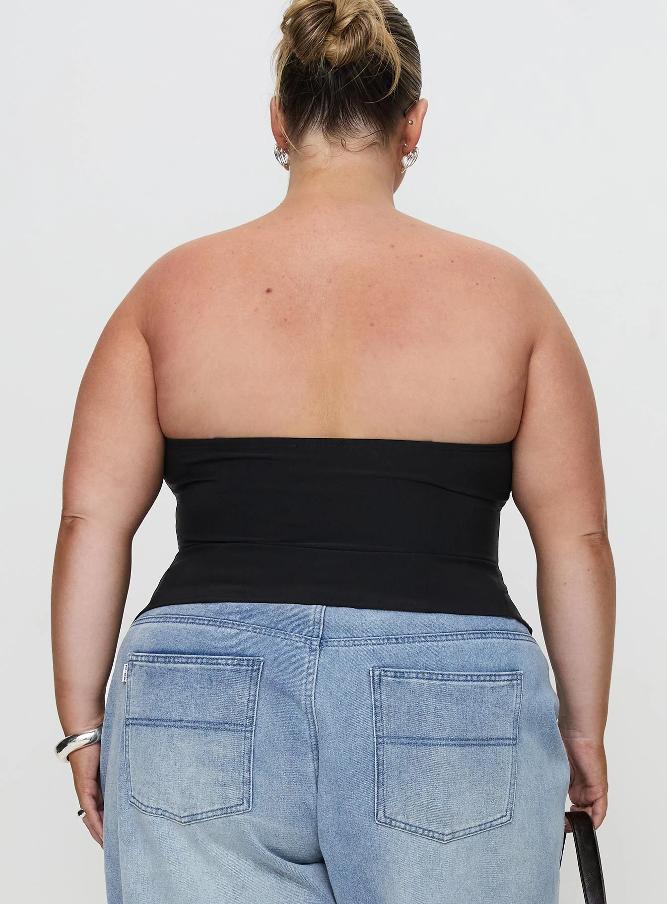 Flounce Strapless Top Black Curve