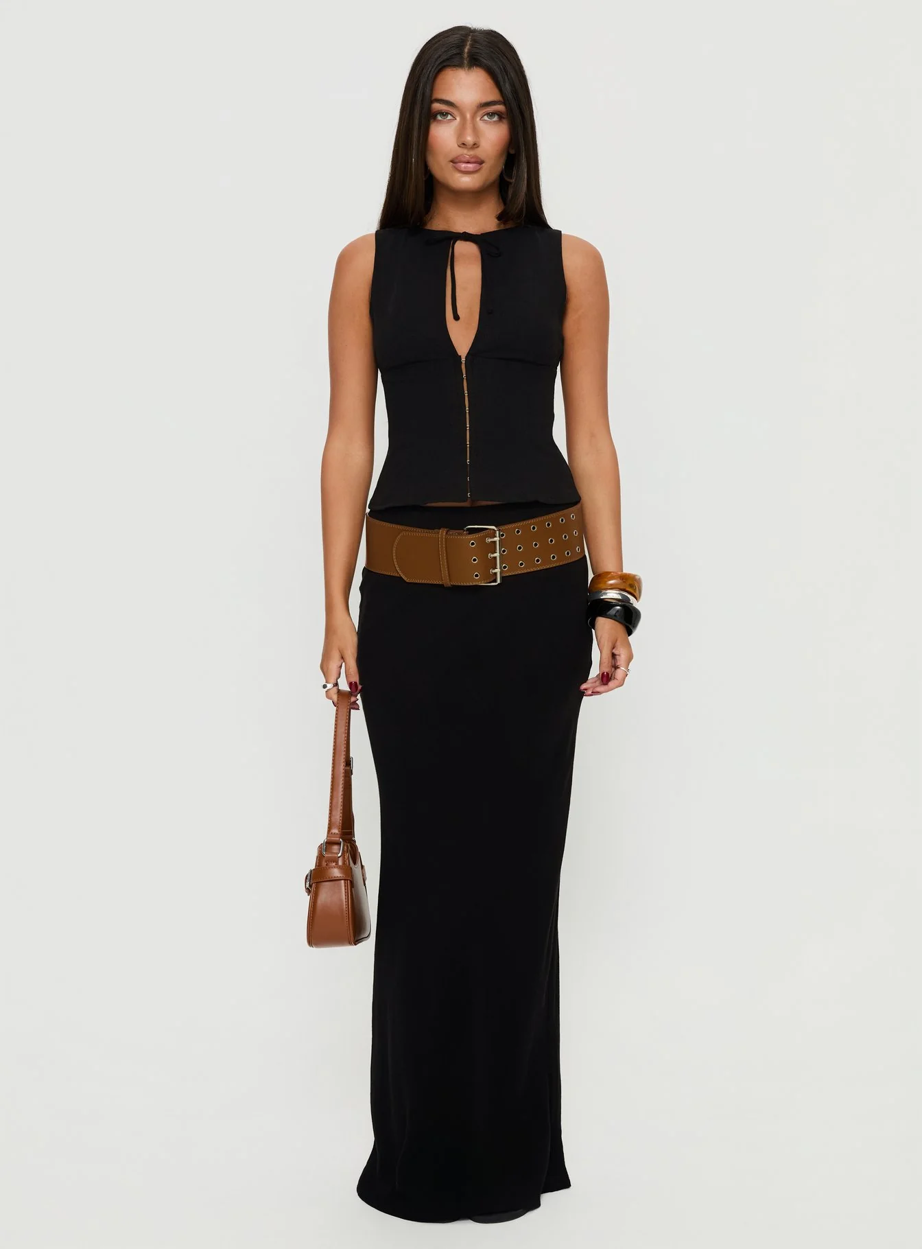 Alissea Keyhole Linen Blend Top Black