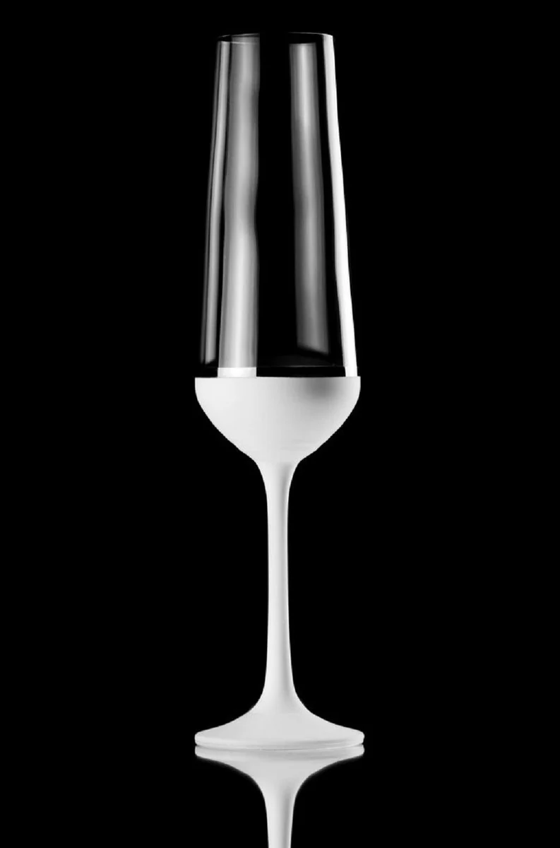Luxury champagne glasses set of 6 white / silver Ø 6.5 x H. 26.5 cm - handmade and hand-painted champagne glasses - hotel & restaurant accessories - luxury quality