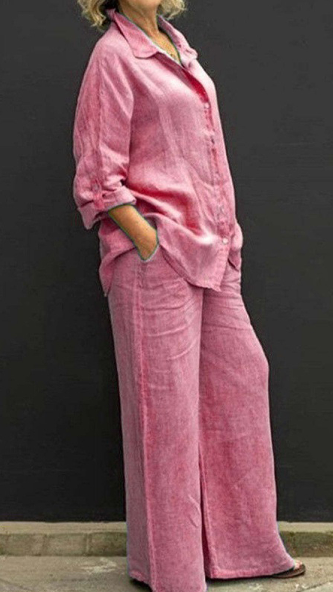 Women's Linen Lapel Shirt & Wide-Leg Pants Two-Piece Set - Nordfashionstorm - Women's Clothing, Fashion for You - Nordfashionstorm.com