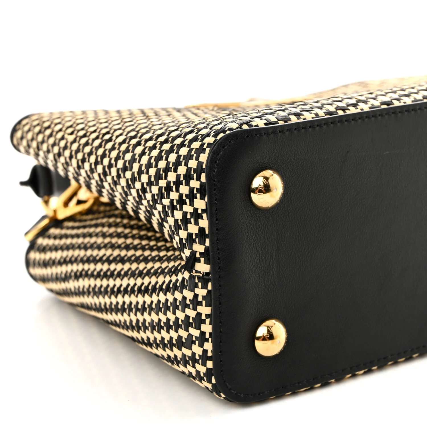 Raffia Calfskin Capucines MM Black Ecru - Top Club
