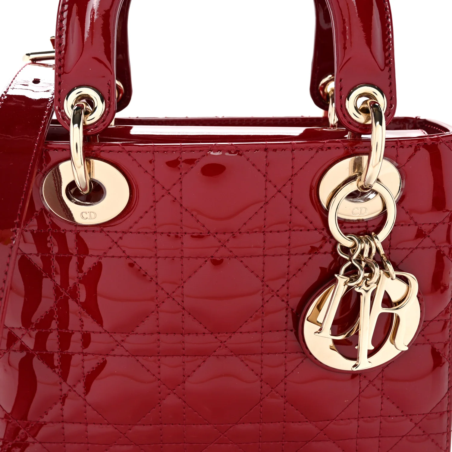 Patent Cannage Small Lady Dior Cherry Red - Top Club