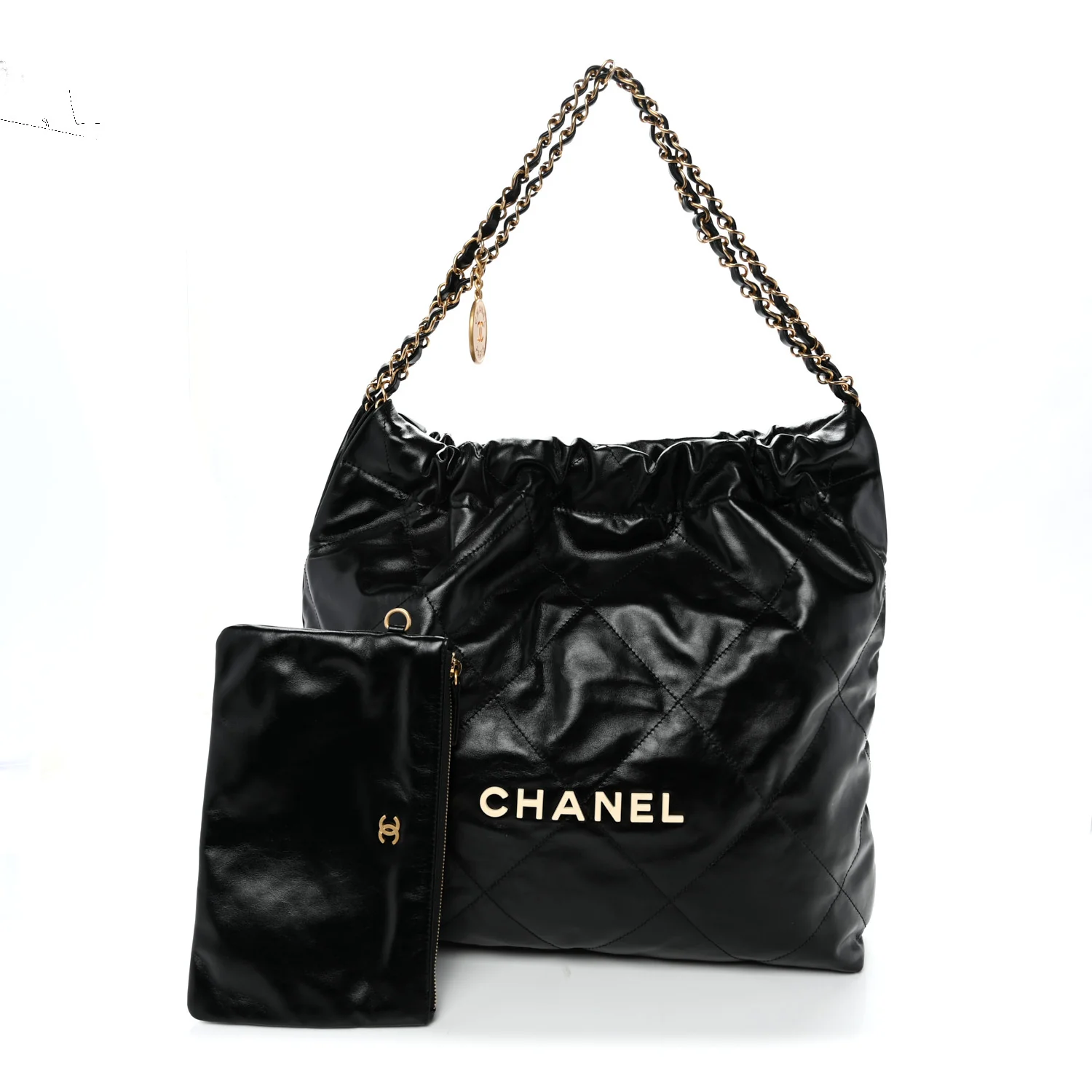 Shiny Calfskin Quilted Large Chanel 22 Black