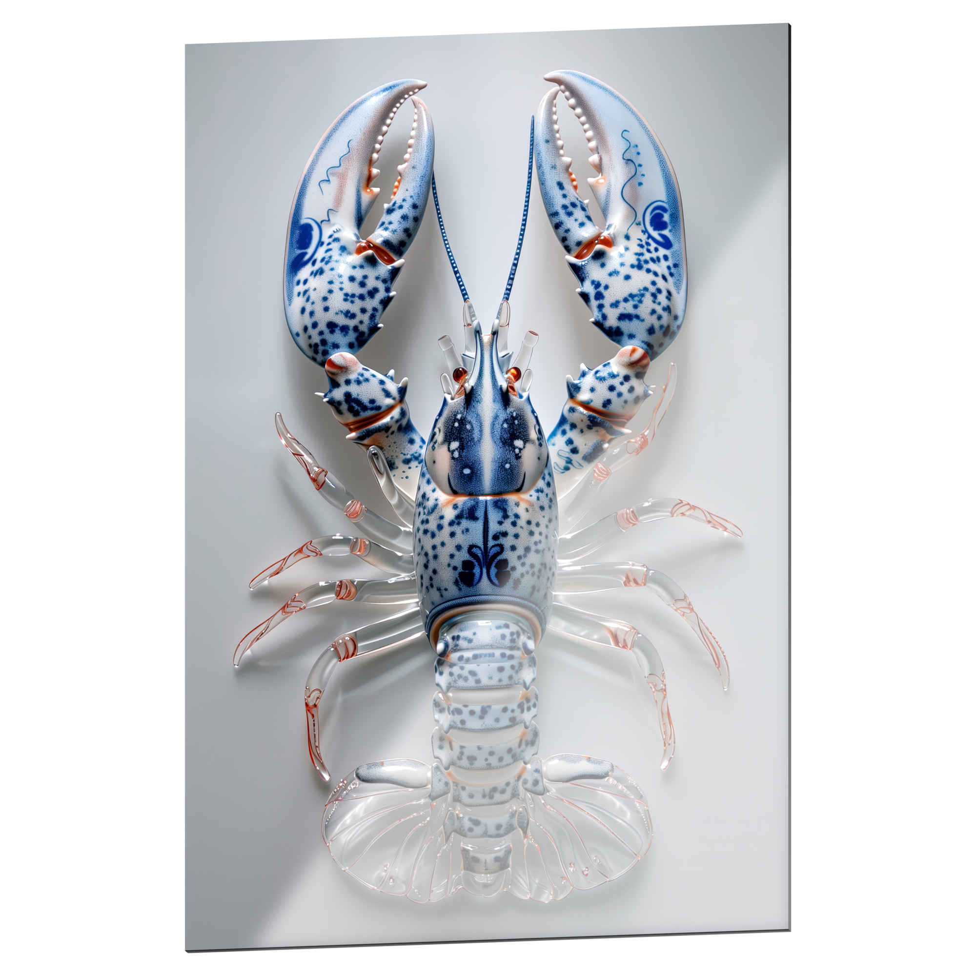 Plexiglas schilderij 'Glazen Lobster Delfts Blauw' 100x150cm