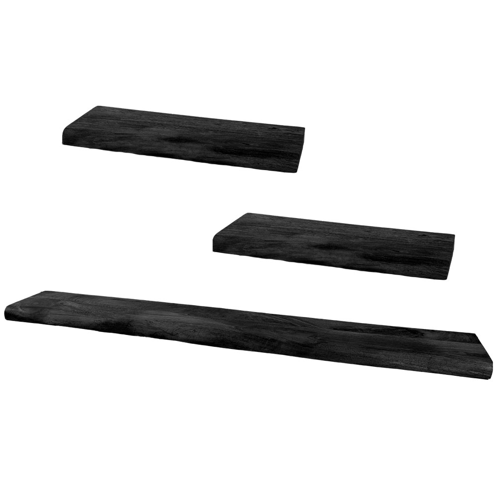 Wandplank Pure Zwart Mangohout – Set van 3 Groot