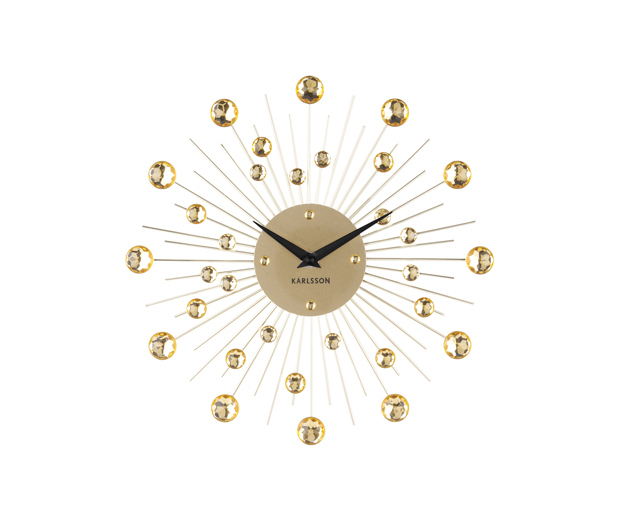 Wall clock Sunburst crystal gold medium