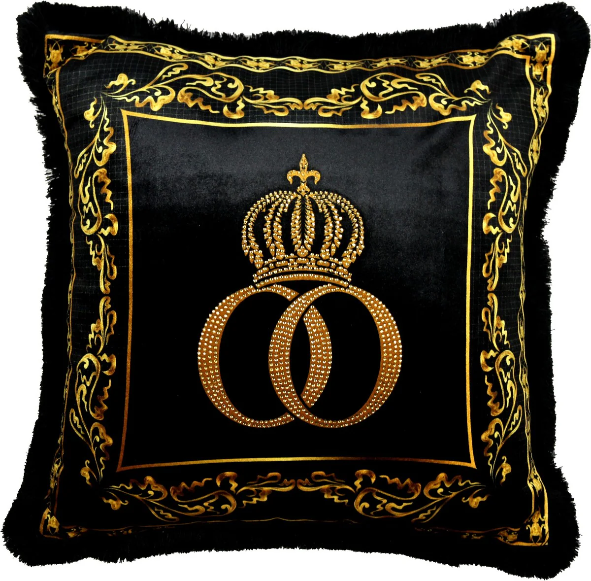 Harald Glööckler luxury decorative baroque cushion Pompöös by black / gold / black crown deluxe with rhinestones - Glööckler cushion