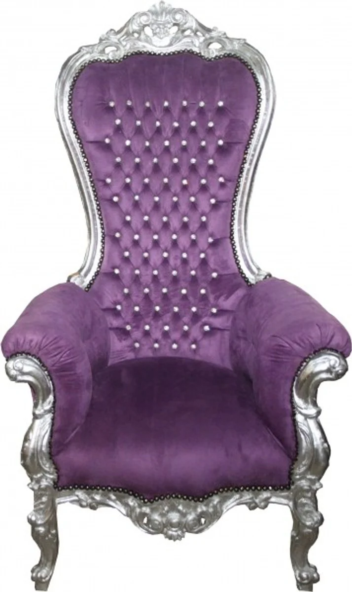 Baroque throne chair Majestic Medium purple/silver with bling bling glitter stones - giant chair - throne chair Tron