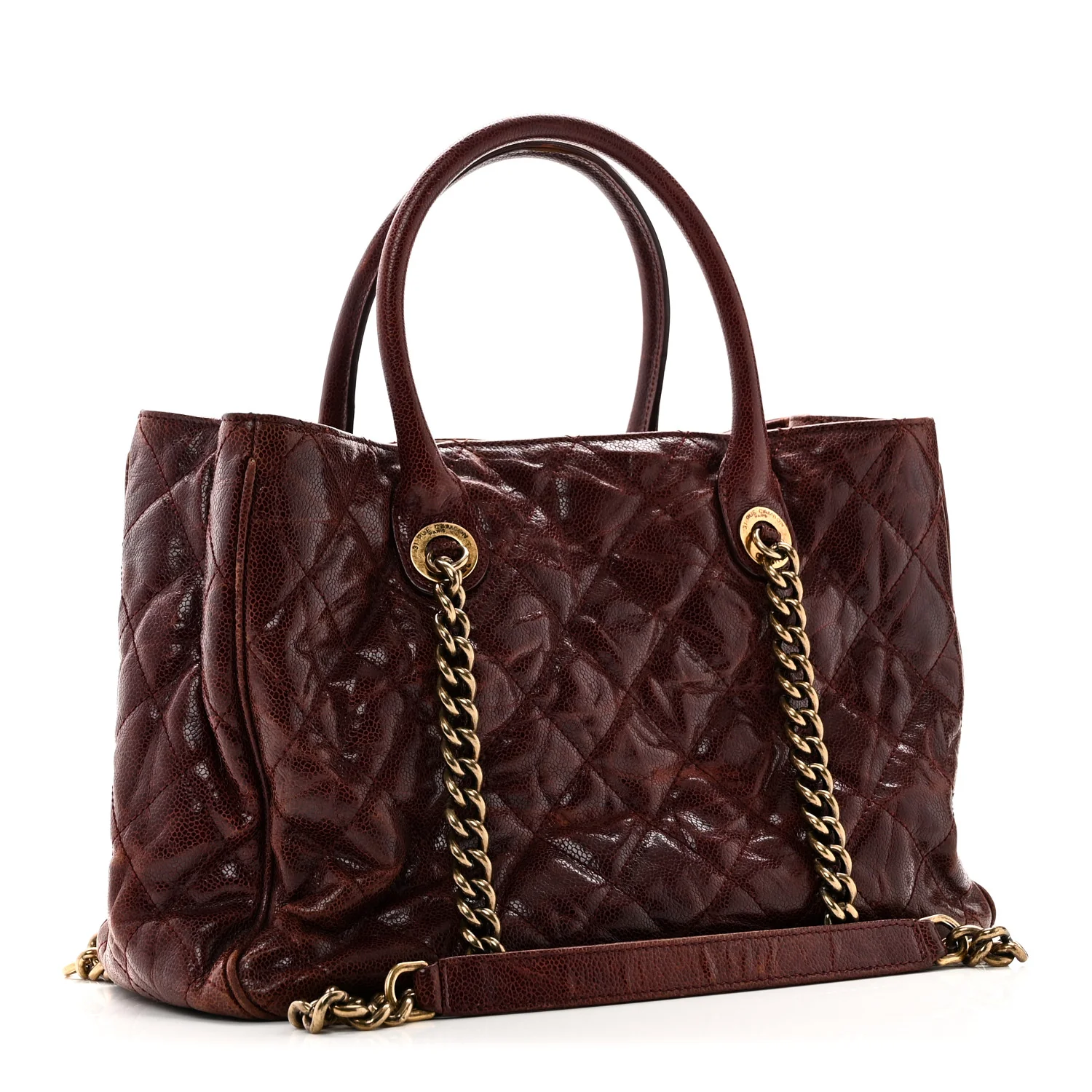 Glazed Caviar Quilted Small Shiva Tote Burgundy - Top Club