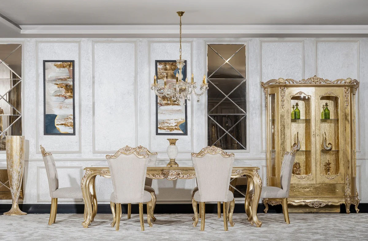 Luxury Baroque Dining Room Chair Set of 6 Gray / Gold - Magnificent Baroque Style Kitchen Chairs - Luxury Dining Room Furniture in Baroque Style - Baroque Dining Room Furniture - Baroque Style Furniture