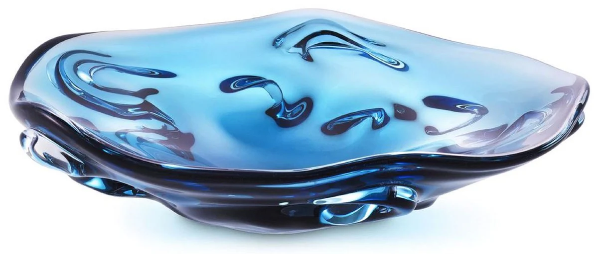 Luxury glass bowl blue Ø 34 x H. 8 cm - mouth-blown decorative glass fruit bowl - glass decorative accessories - luxury collection