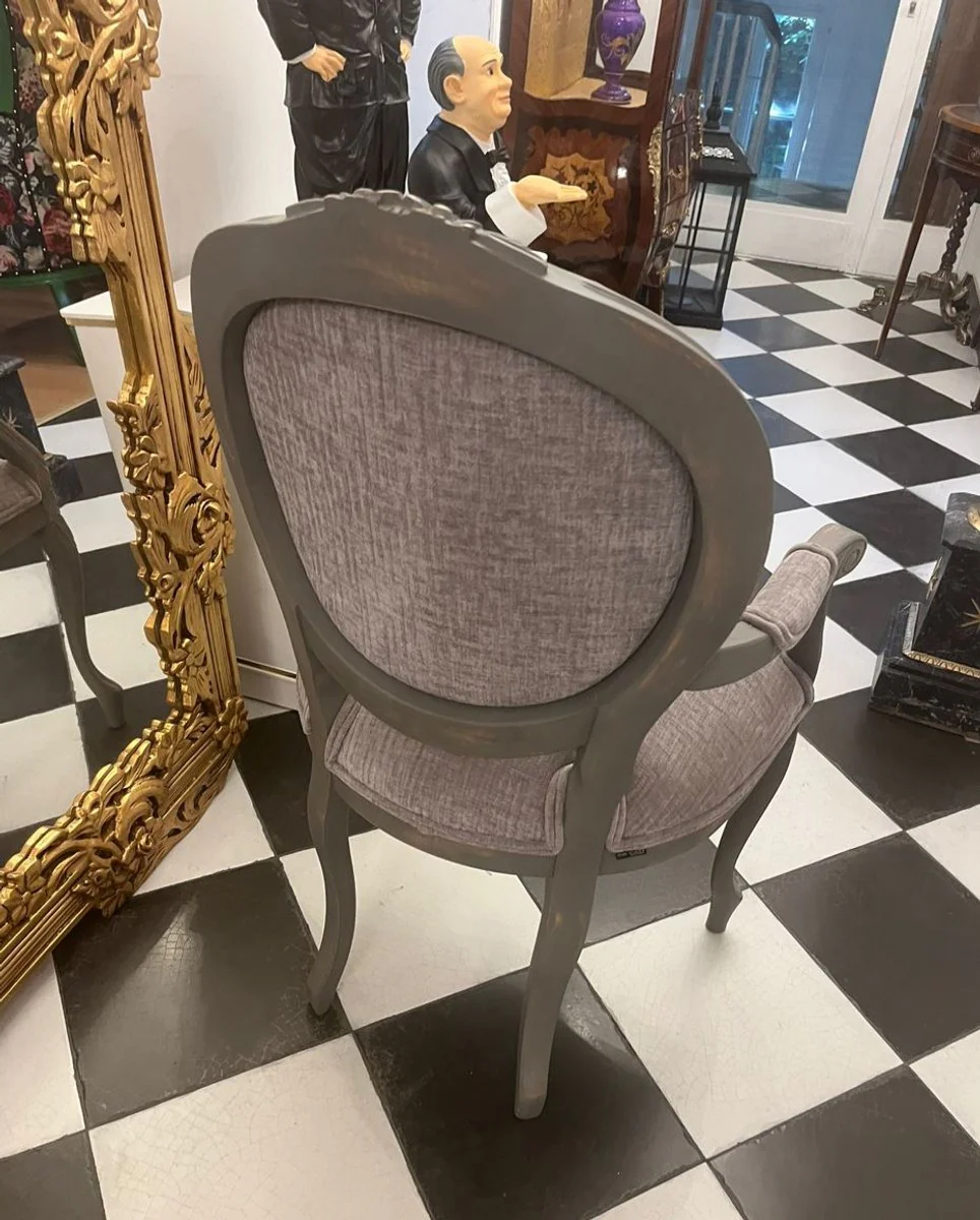 Luxury Baroque Dining Room Chair with Armrests Gray / Antique Gray - Baroque Furniture