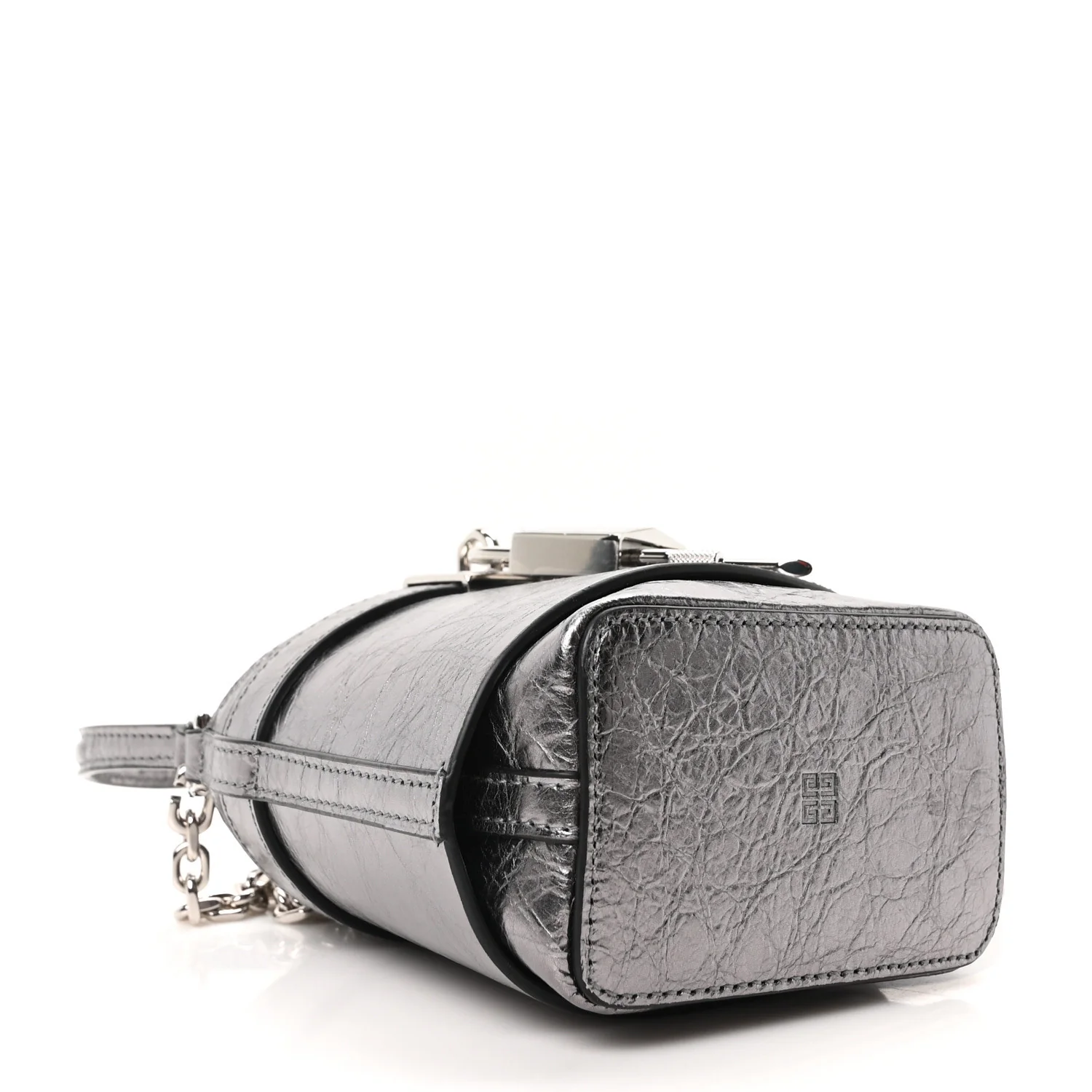 Laminated Lambskin Micro Shark Lock Bucket Bag Silvery Grey - Top Club