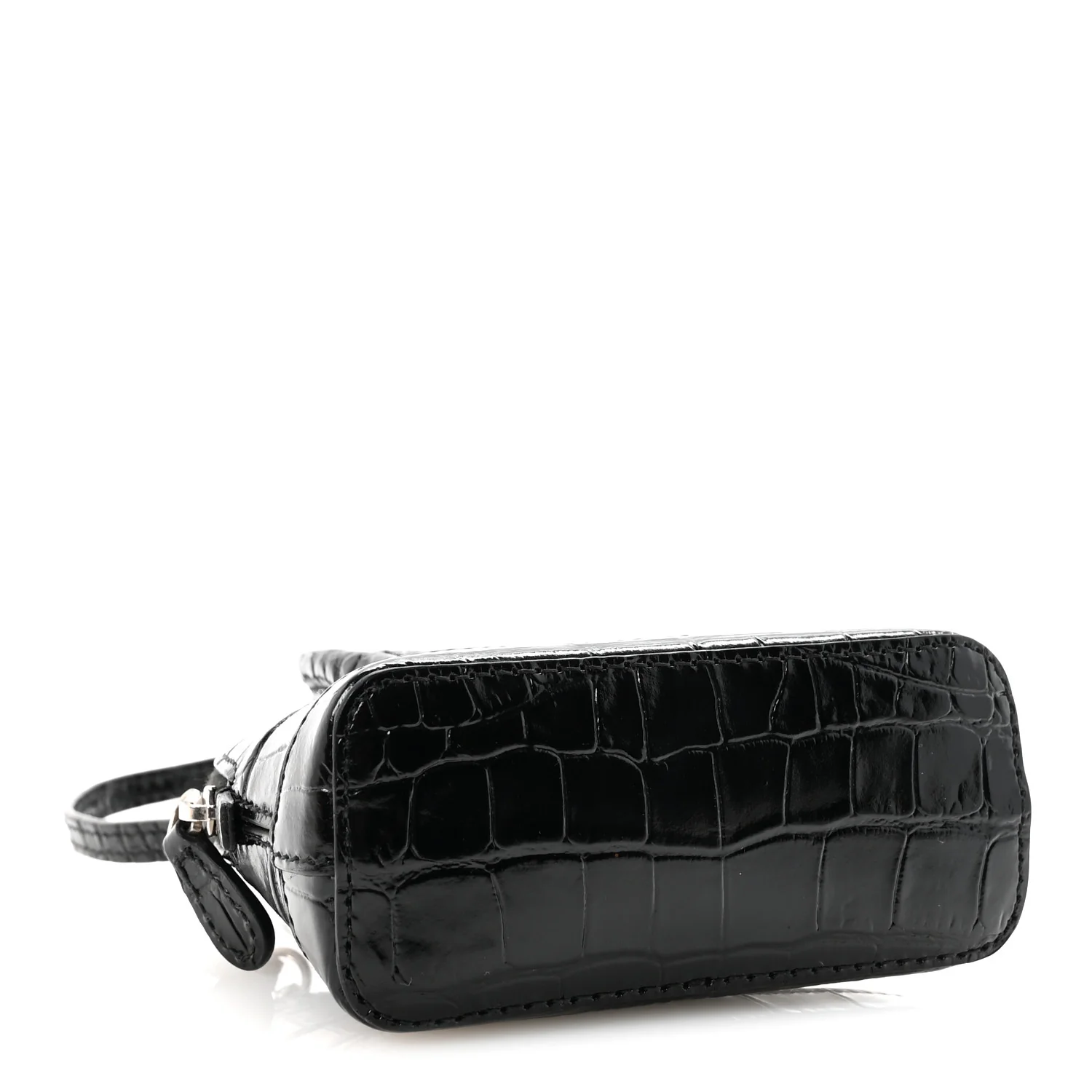 Shiny Calfskin Logo Crocodile Embossed Mini Ville Top Handle Bag Black - Top Club