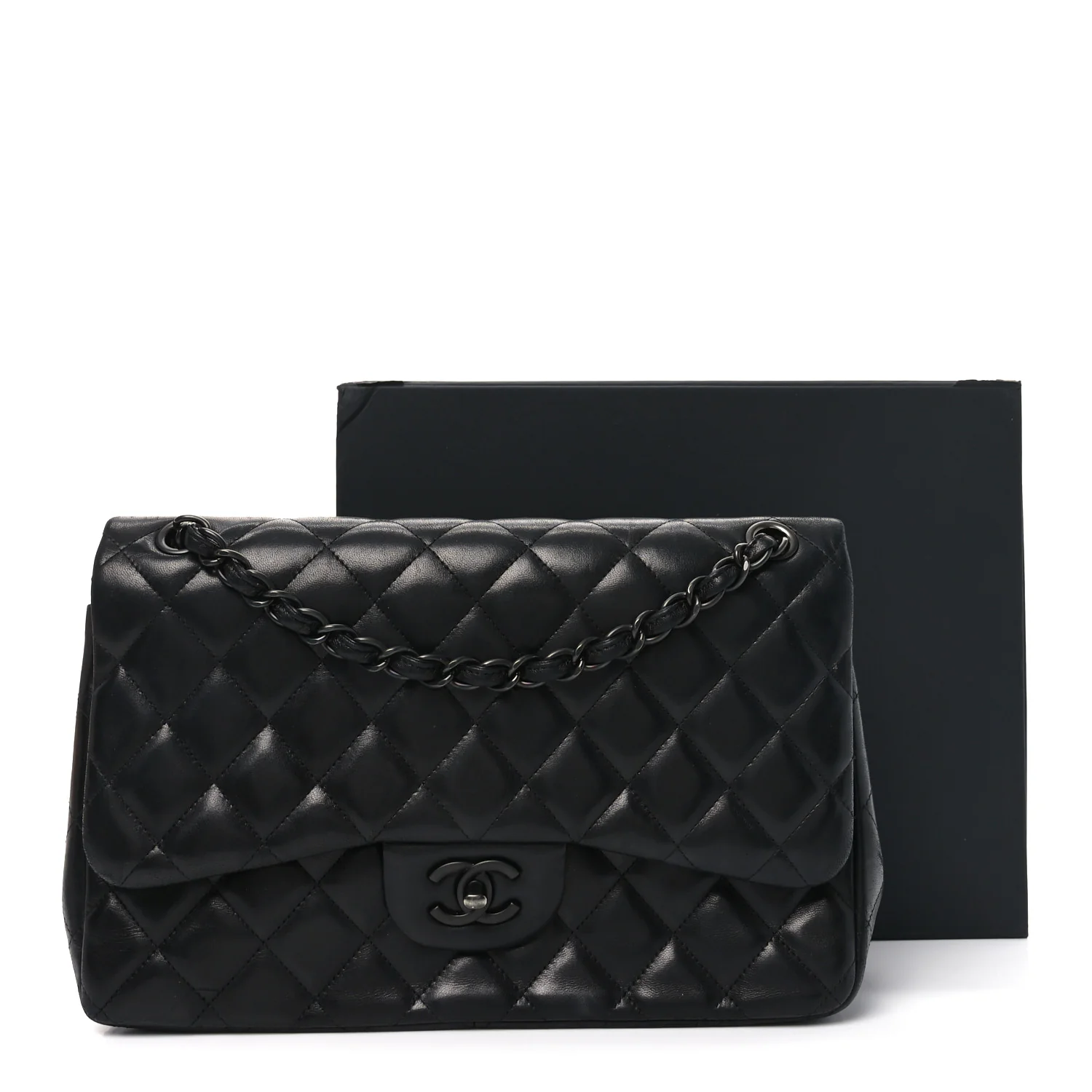 Lambskin Quilted Jumbo Double Flap So Black - Top Club