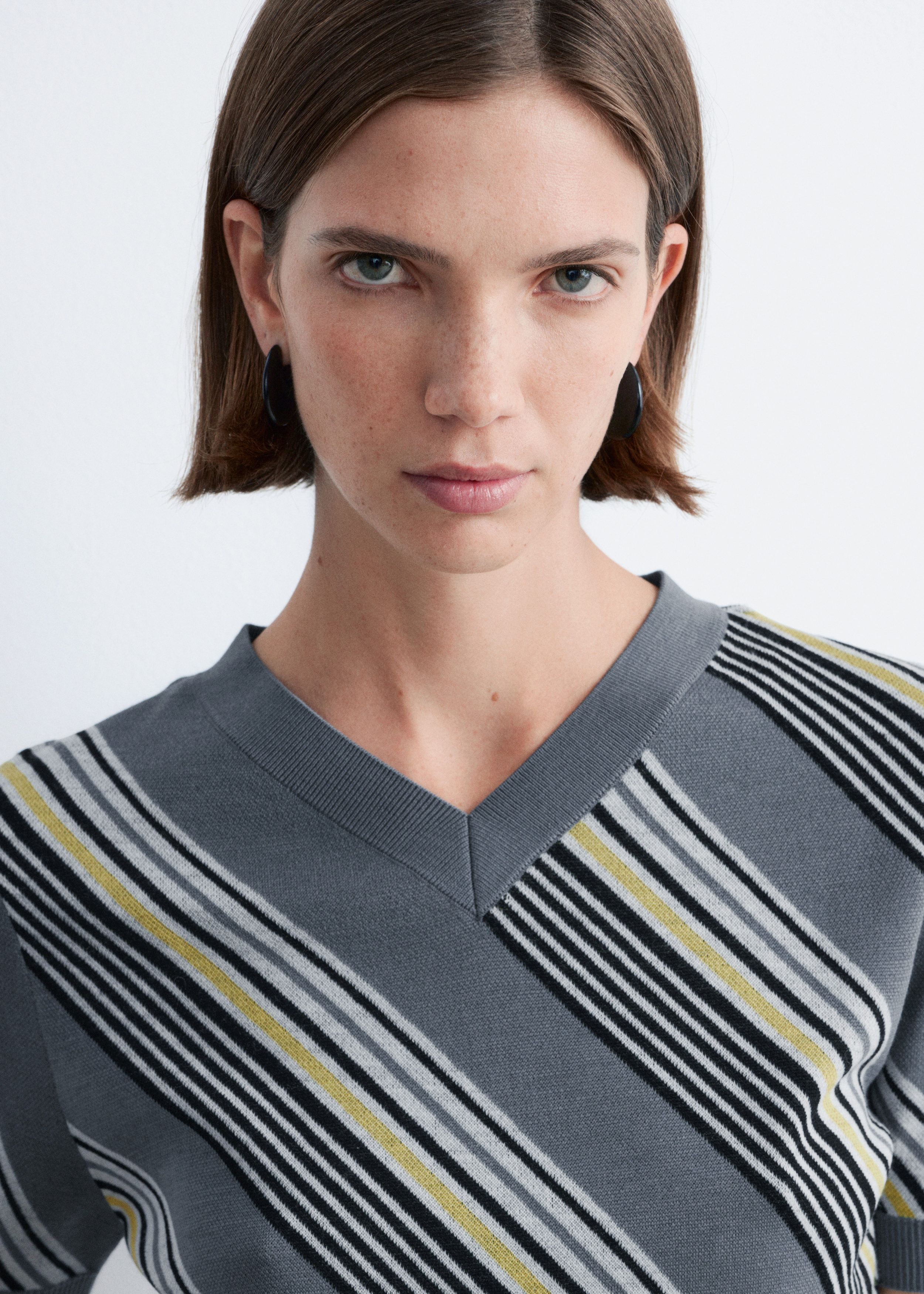 & Other Stories STRIPED V-NECK WOOL T-SHIRT
