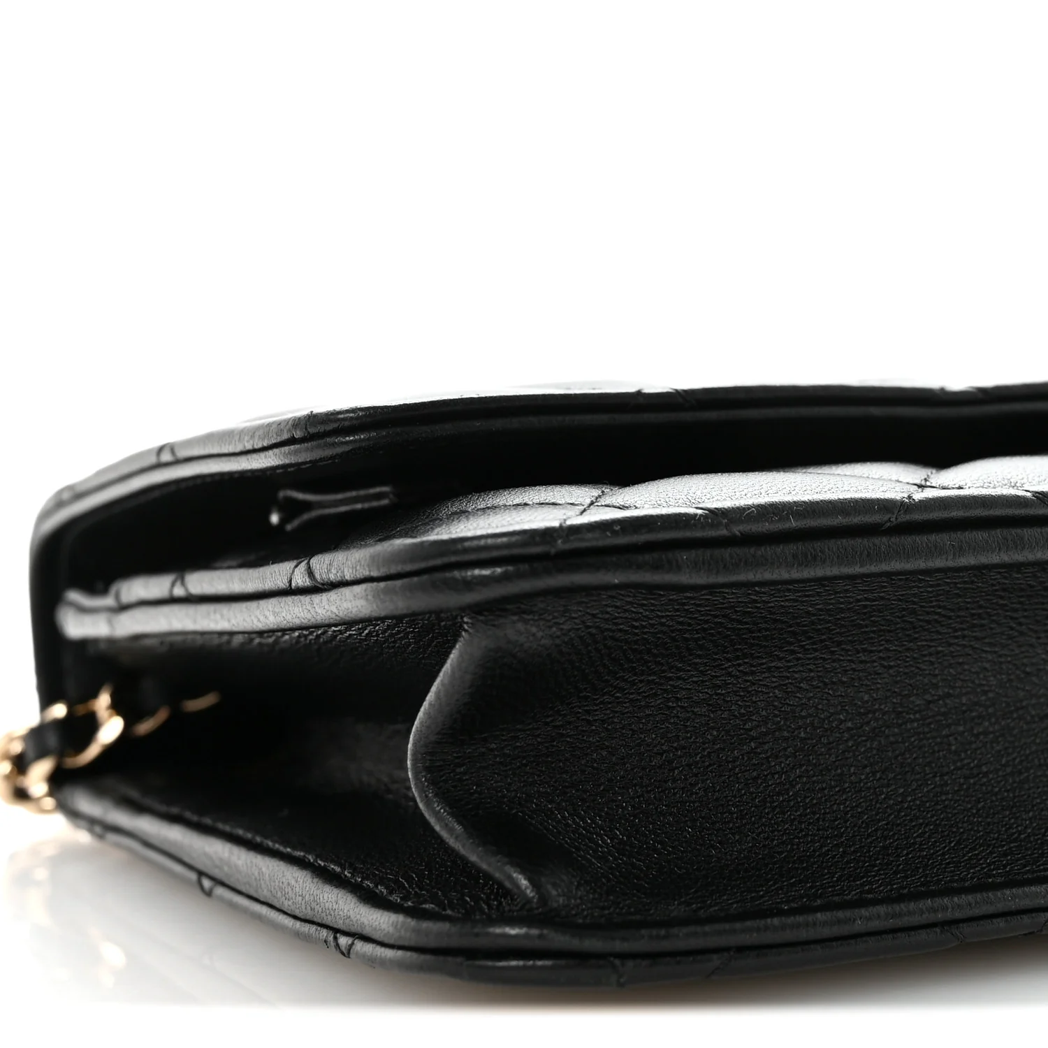 Lambskin Quilted Trendy CC Wallet On Chain WOC Black - Top Club