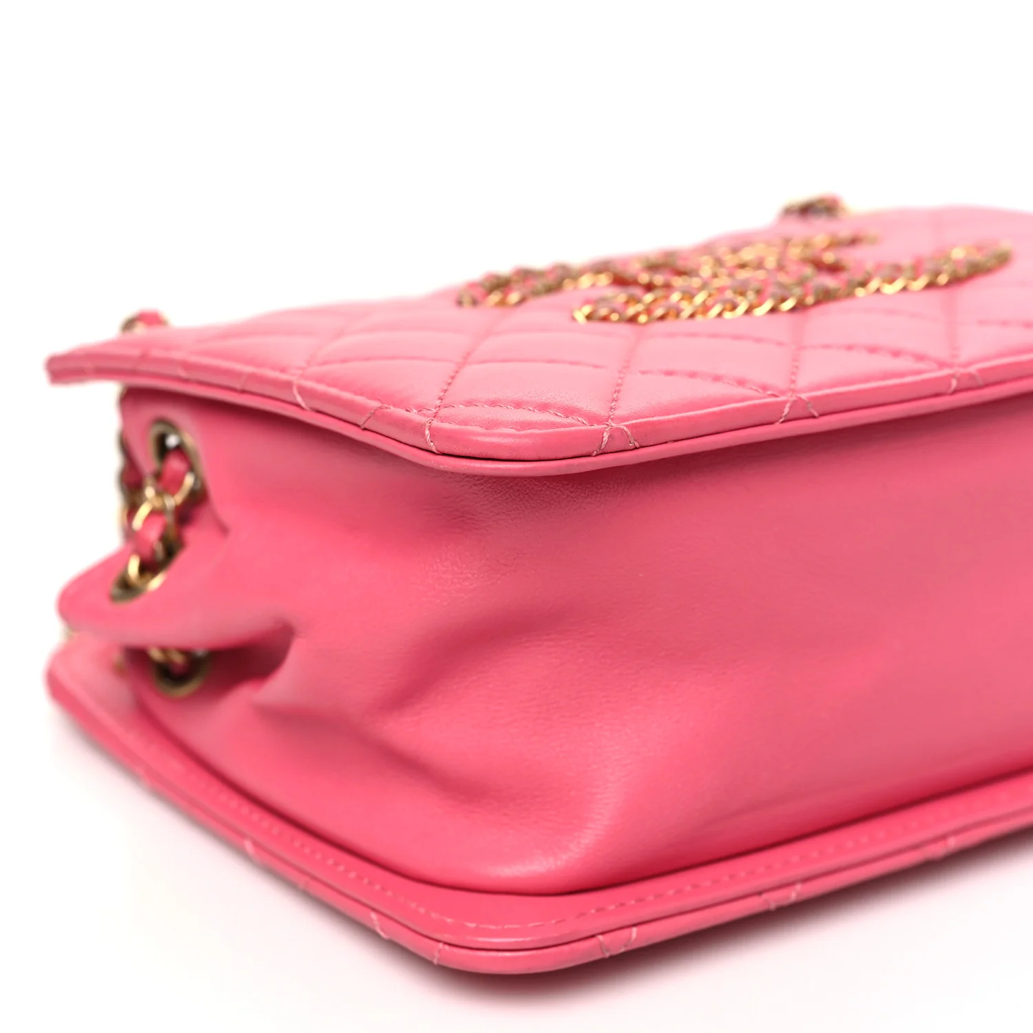 Calfskin Quilted Small CC Chain Accordion Tote Pink - Top Club