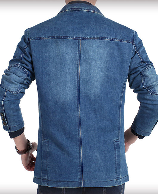 Solid Denim Lapel Neck Blazer