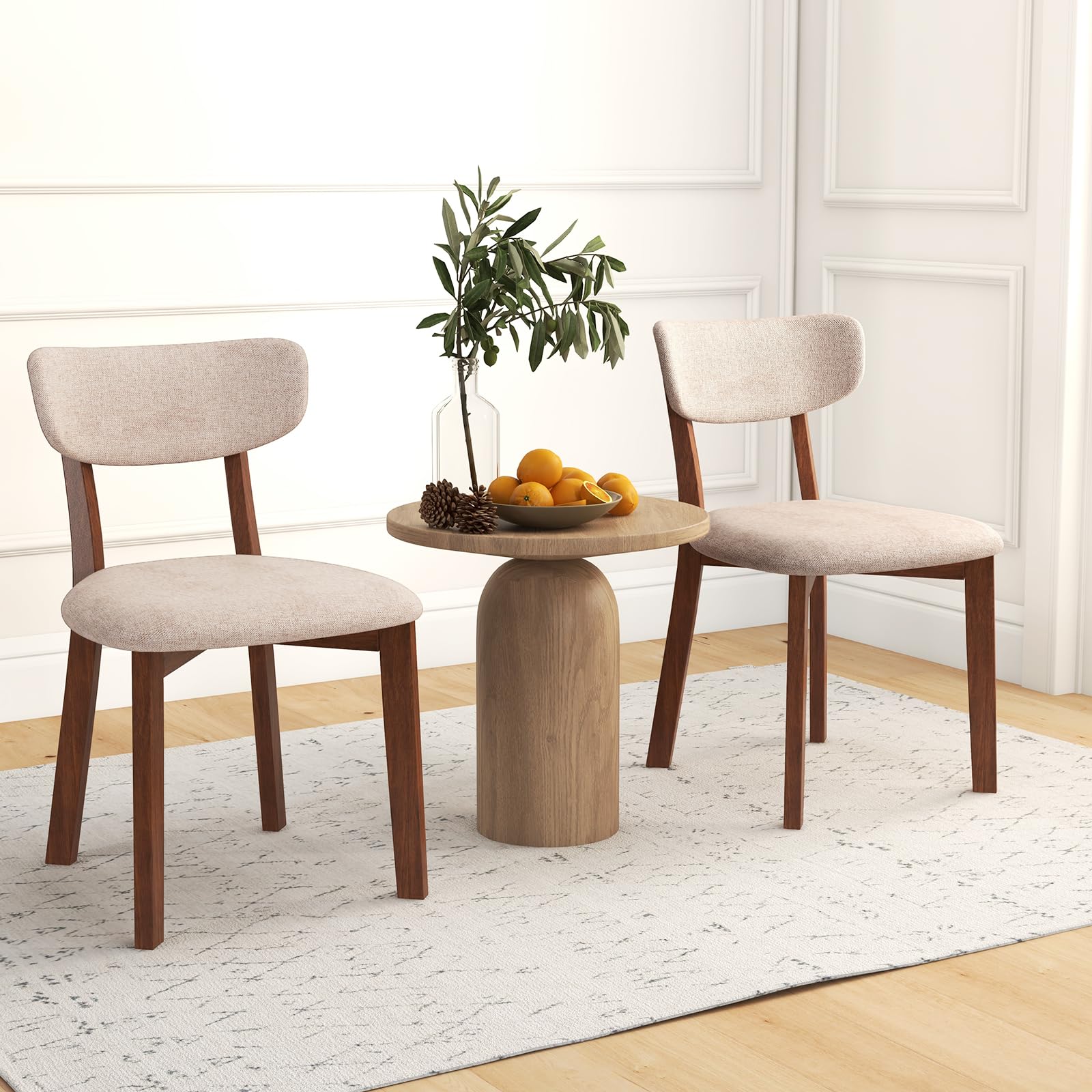 BEFOUNDLOVELY Upholstered Mid-Back Dining Chairs Set of 2/4 with Solid Rubber Wood Frame, Curved Backrest & Padded Seat Cushion