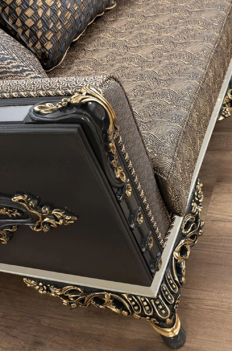Luxury Baroque Sofa Blue / Gold / Gray / White / Gold - Magnificent living room sofa with elegant pattern - Baroque living room furniture