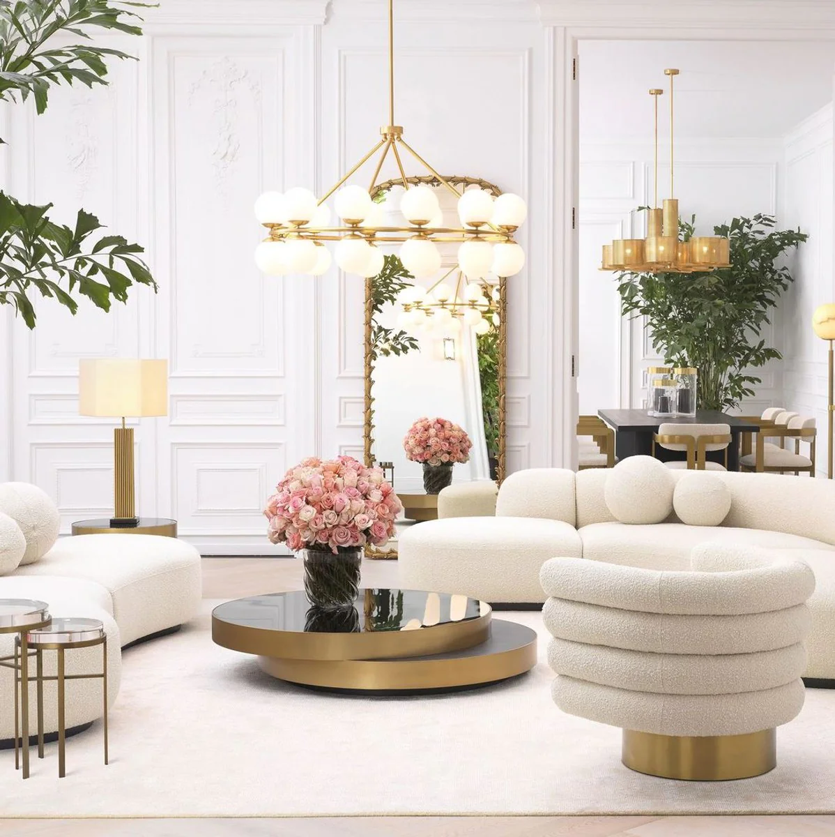 Luxury coffee table brass / black / black gray 140 x 120 x H. 28.5 cm - Modern living room table - Living room furniture - Luxury quality
