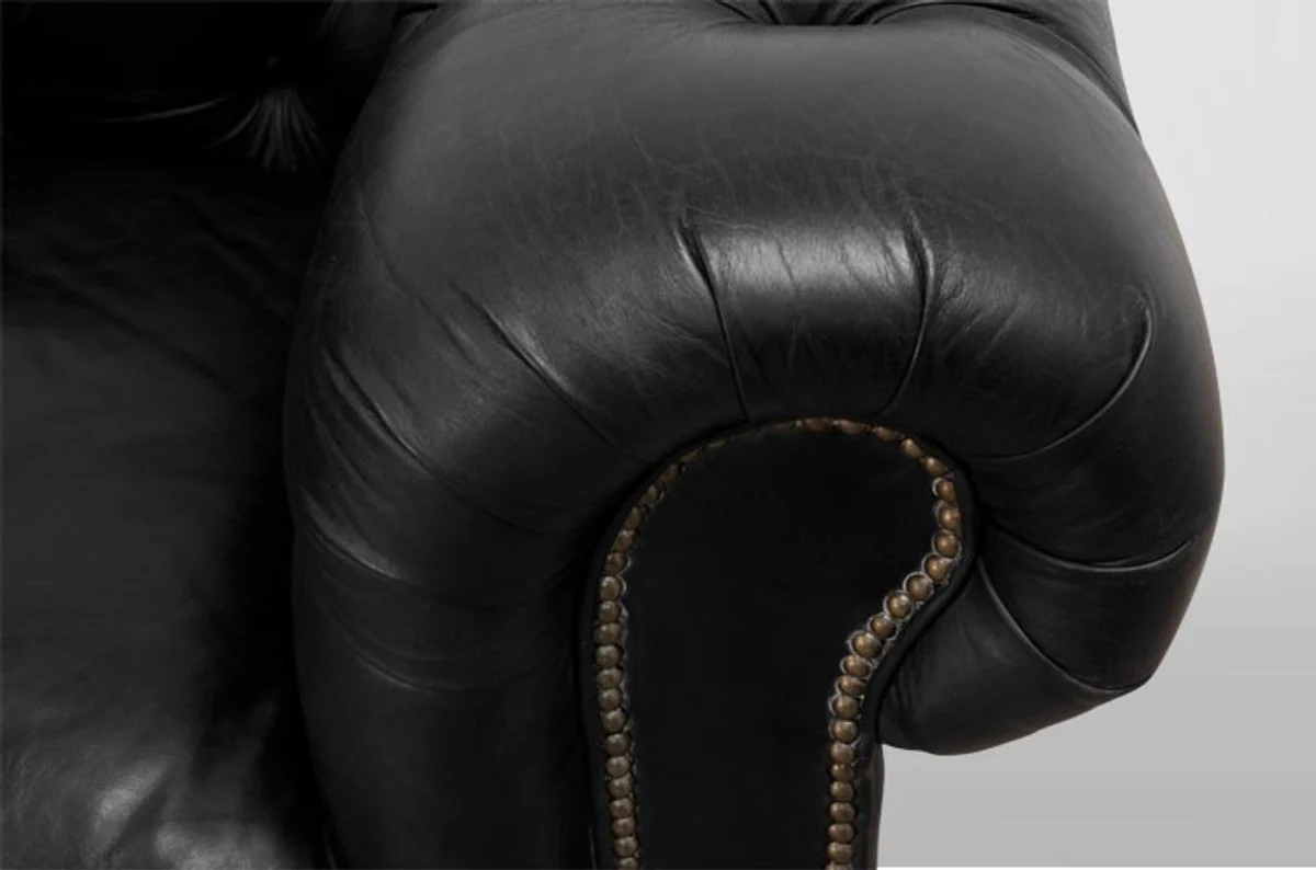 Chesterfield Luxury Real Leather Armchair Vintage Leather from Old Saddle Black - Club Armchair