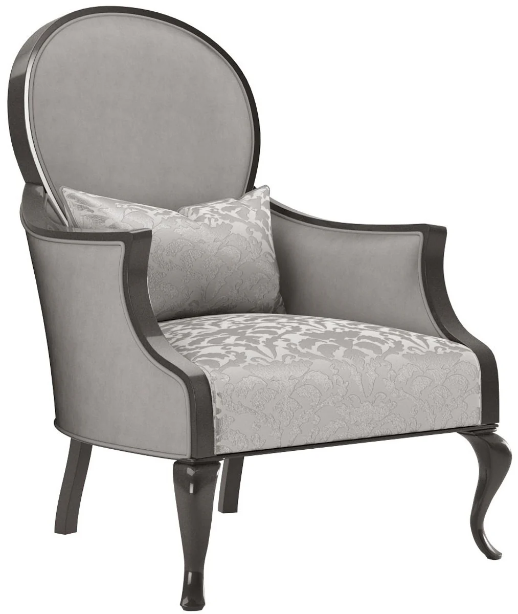 Luxury Baroque Living Room Set Silver / Gray / Black - 2 Sofas & 2 Armchairs & 1 Coffee Table & 2 Side Tables - Living Room Furniture in Baroque Style - Noble Baroque Furniture