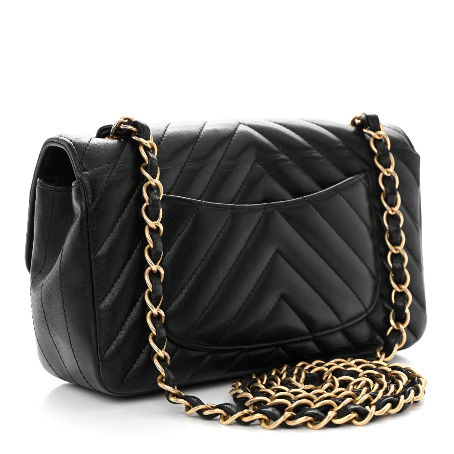 Lambskin Chevron Quilted Mini Rectangular Flap Black - Top Club