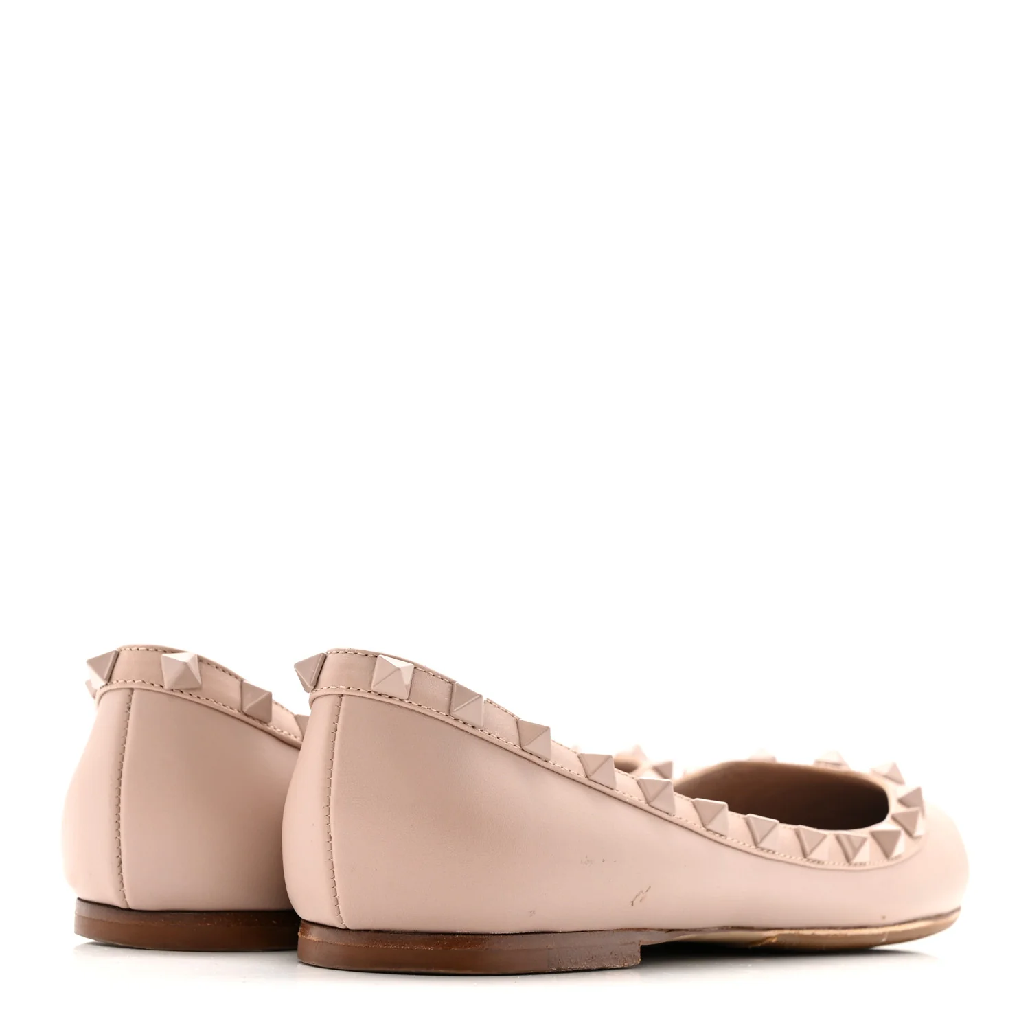 Calfskin Lacquered Monochrome Rockstud Ballerina Flats 38 Poudre - Top Club