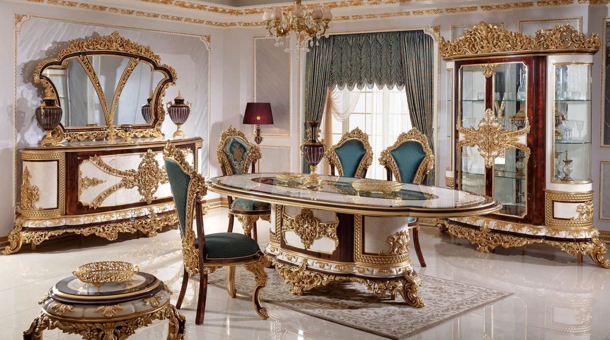 Luxury baroque display cabinet white / brown / gold - magnificent solid wood display cabinet with 2 glass doors - baroque furniture - noble and magnificent