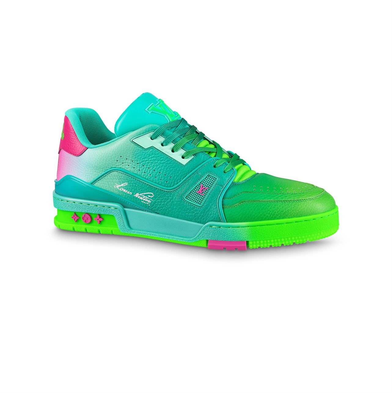 LOUIS VUITTTON TRAINER SNEAKERS IN GREEN GRAINED CALF LEATHER   LVS002 - Sneaker Replica Workshop