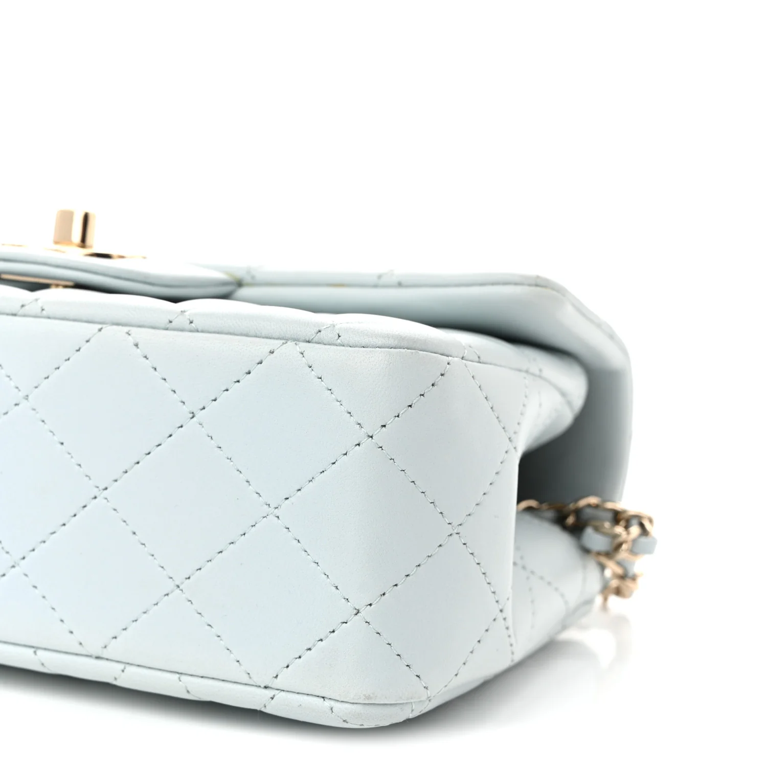 Lambskin Quilted Mini Top Handle Rectangular Flap Light Blue - Top Club