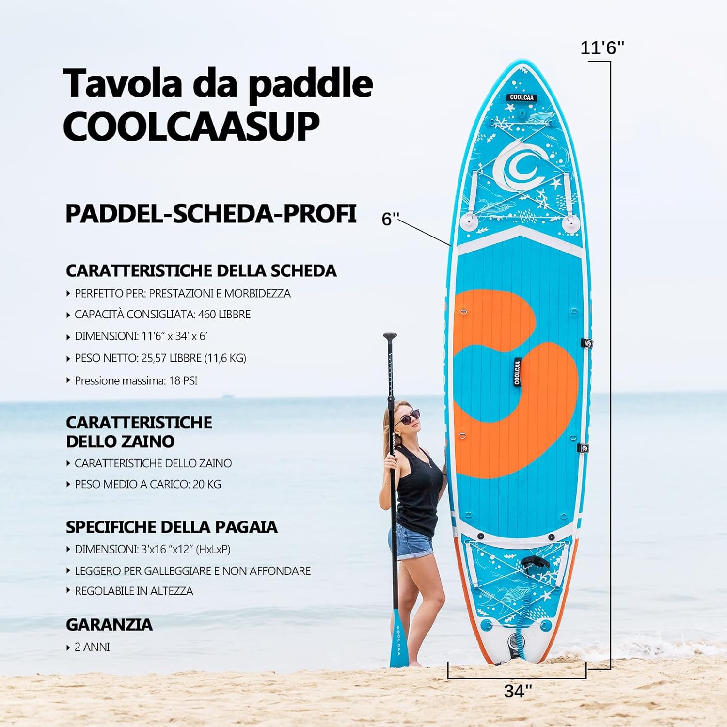 354cmx86cmx15cm Tavola SUP Gonfiabile con Accessori di alta Qualità, capacità di Carico di 210kg, Paddle Board per Adulti e Ragazzi di Tutti i Livelli