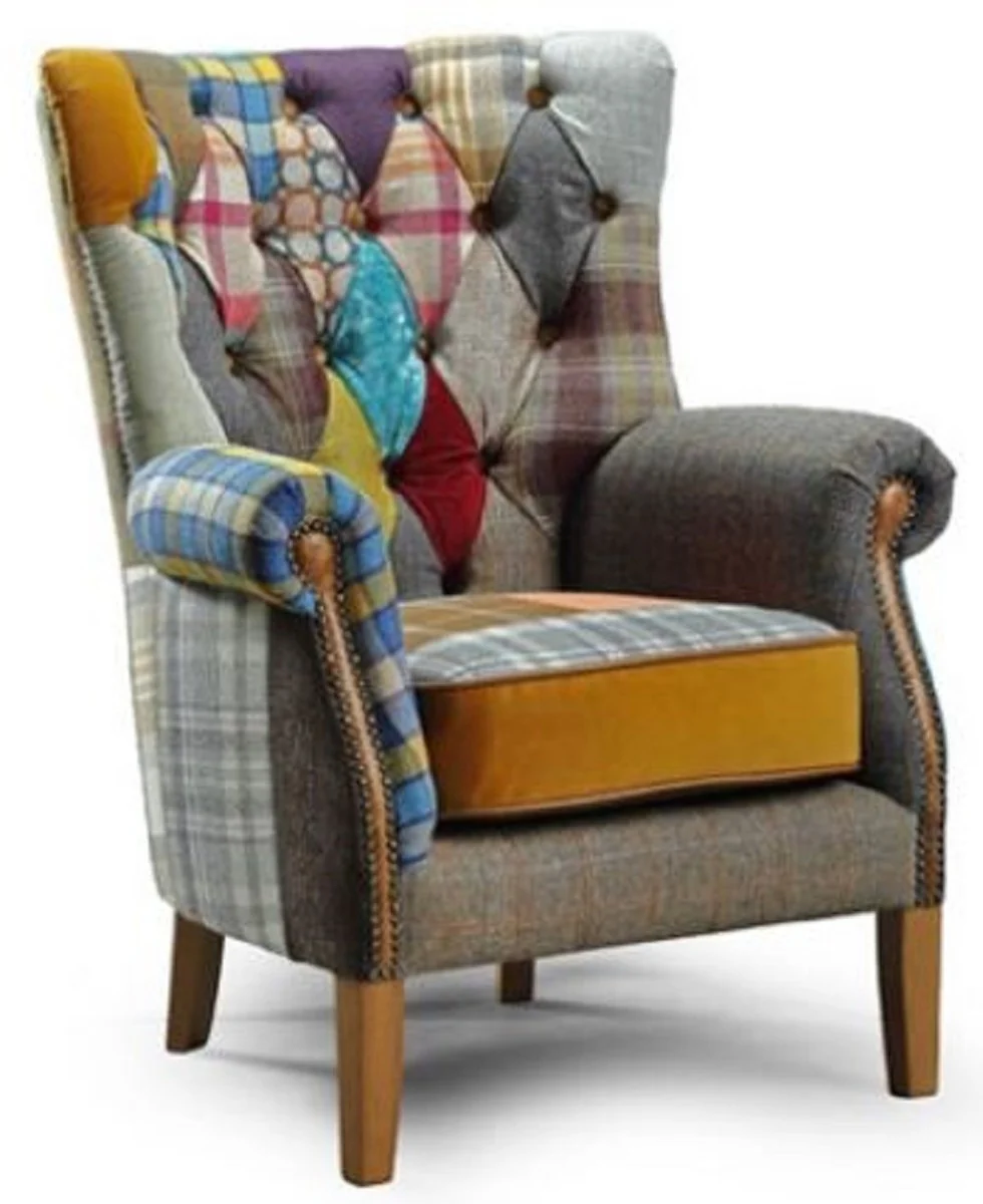 Luxury Chesterfield living room armchair multicolored / gray / brown 80 x 80 x H. 102 cm - Chesterfield living room furniture