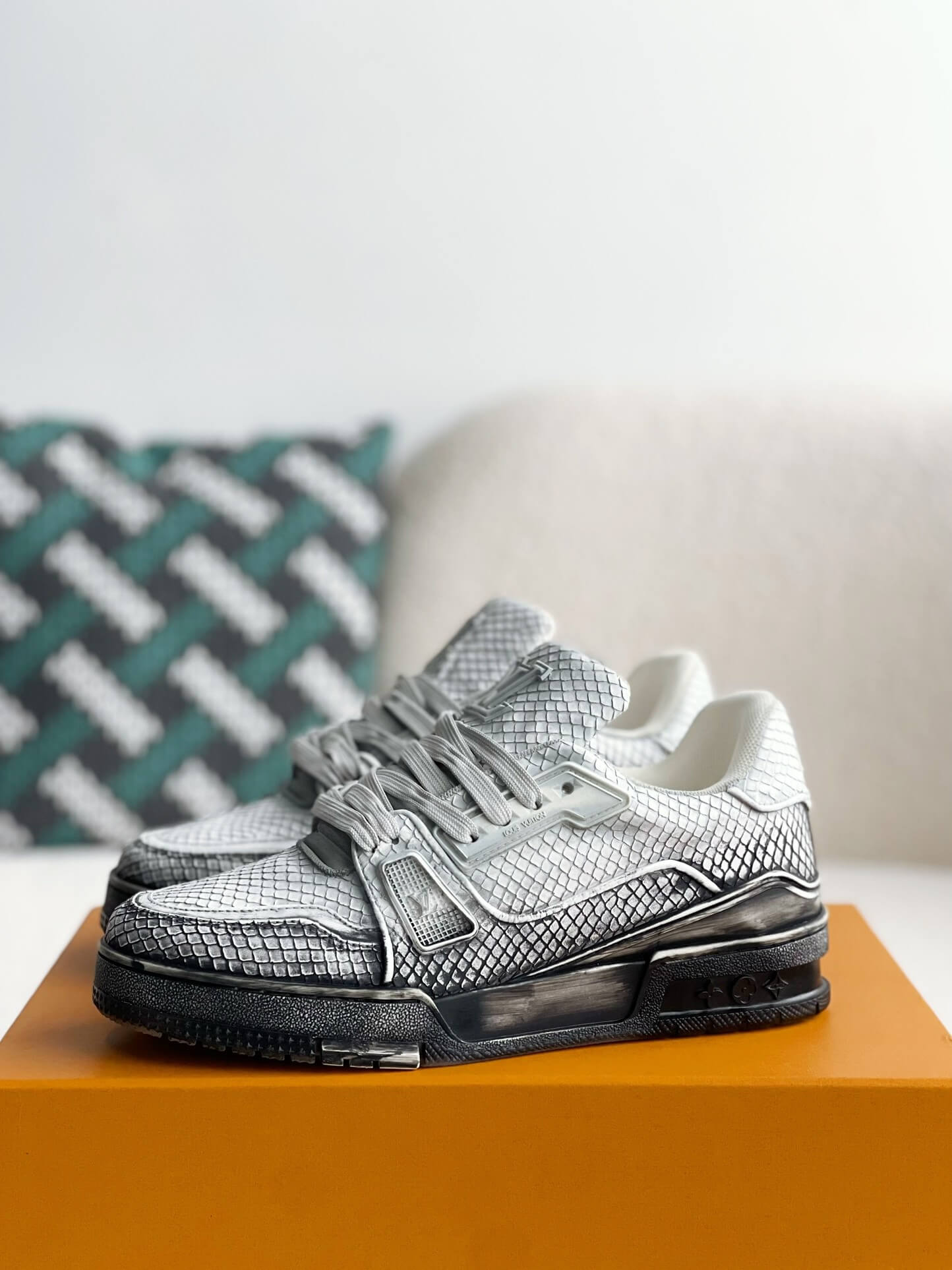 Louis Vuitton LV Trainer Snake Skin Textured Custom Sneaker - Sneaker Replica Workshop