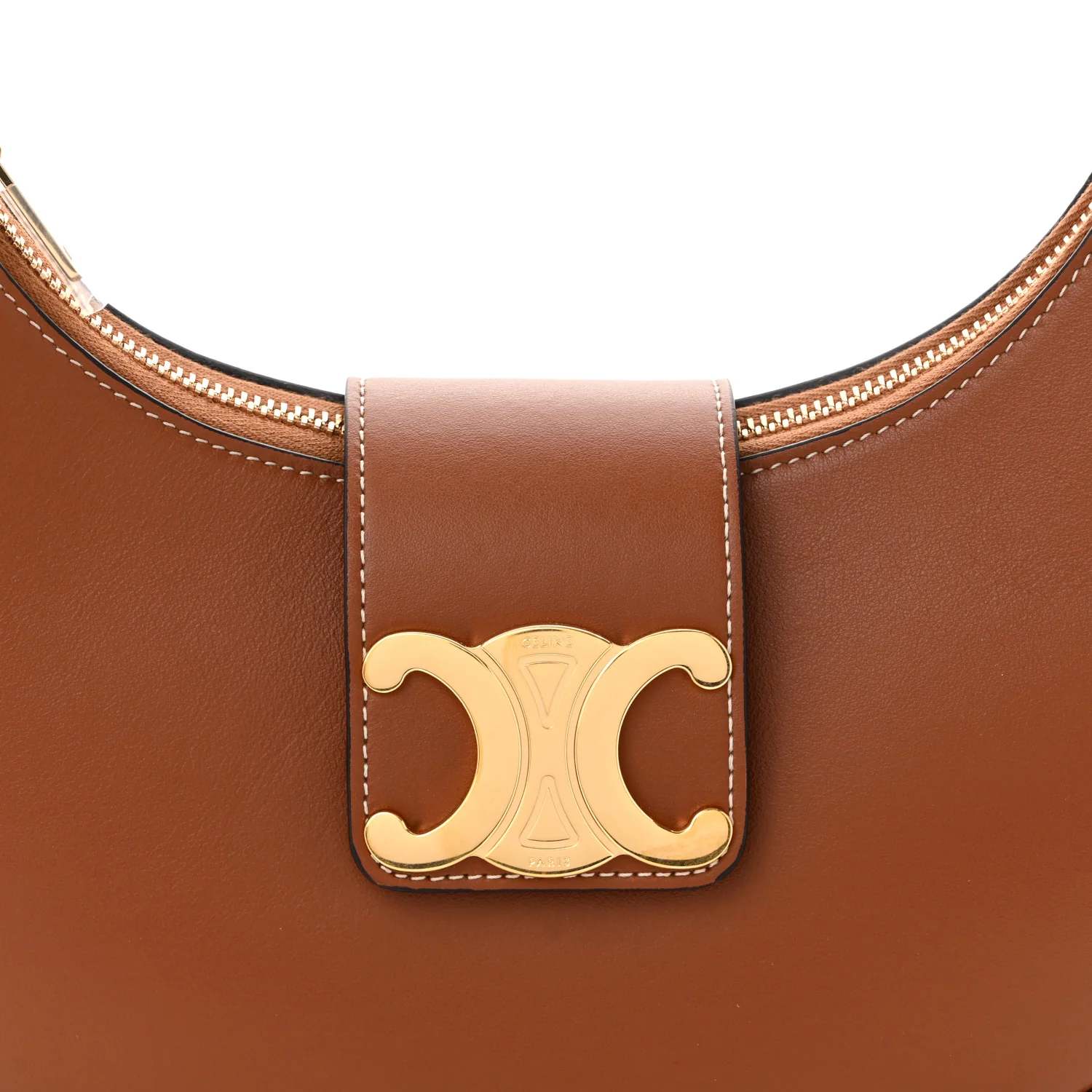 Smooth Calfskin Medium Strap Ava Triomphe Shoulder Bag Tan - Top Club