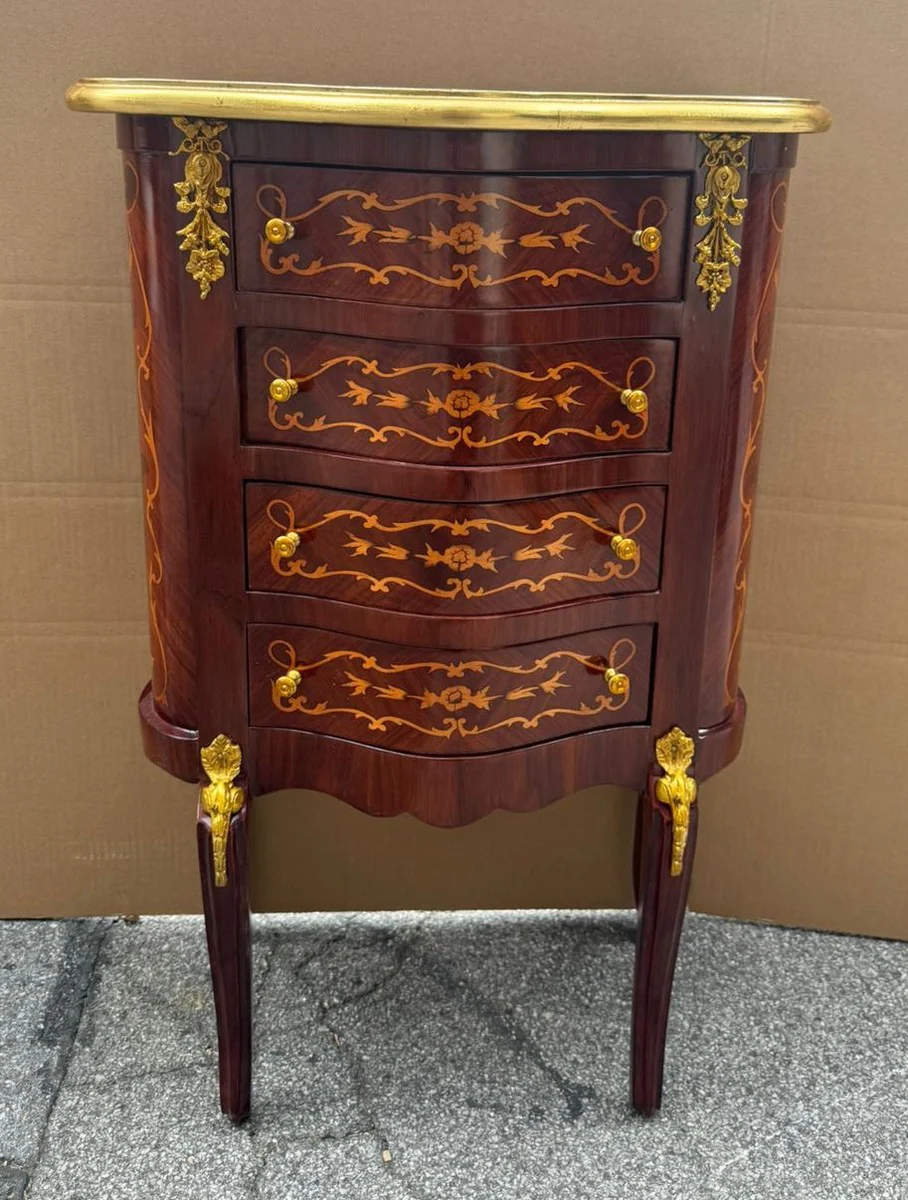 Baroque chest of drawers with 4 drawers brown inlay / gold H. 80 cm